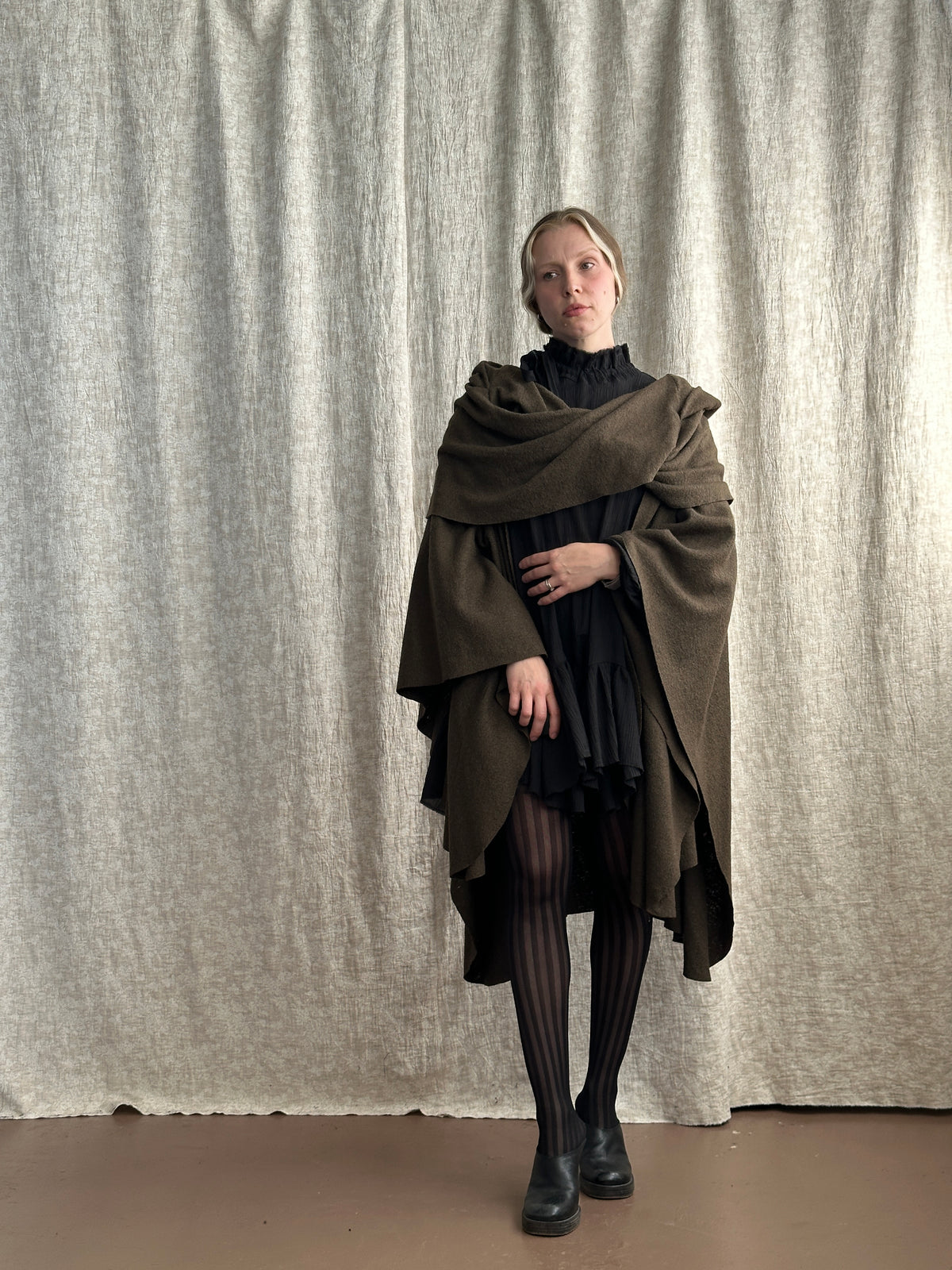 FW '26: Mythic Cape in Green Boiled Wool (Pre-Order)