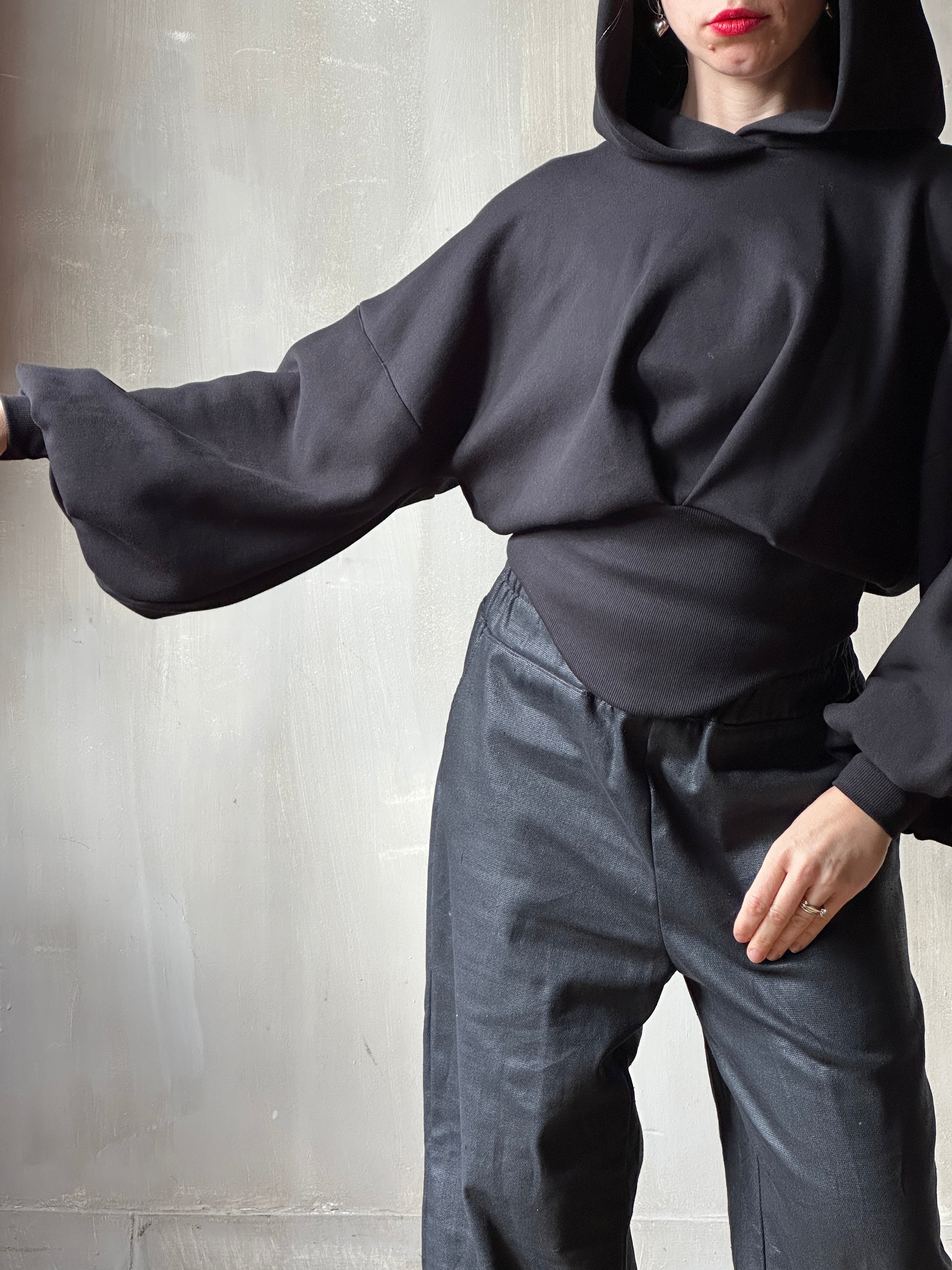 FW25: Corset Waist Hoodie in Black Organic Fleece (Pre-Order)