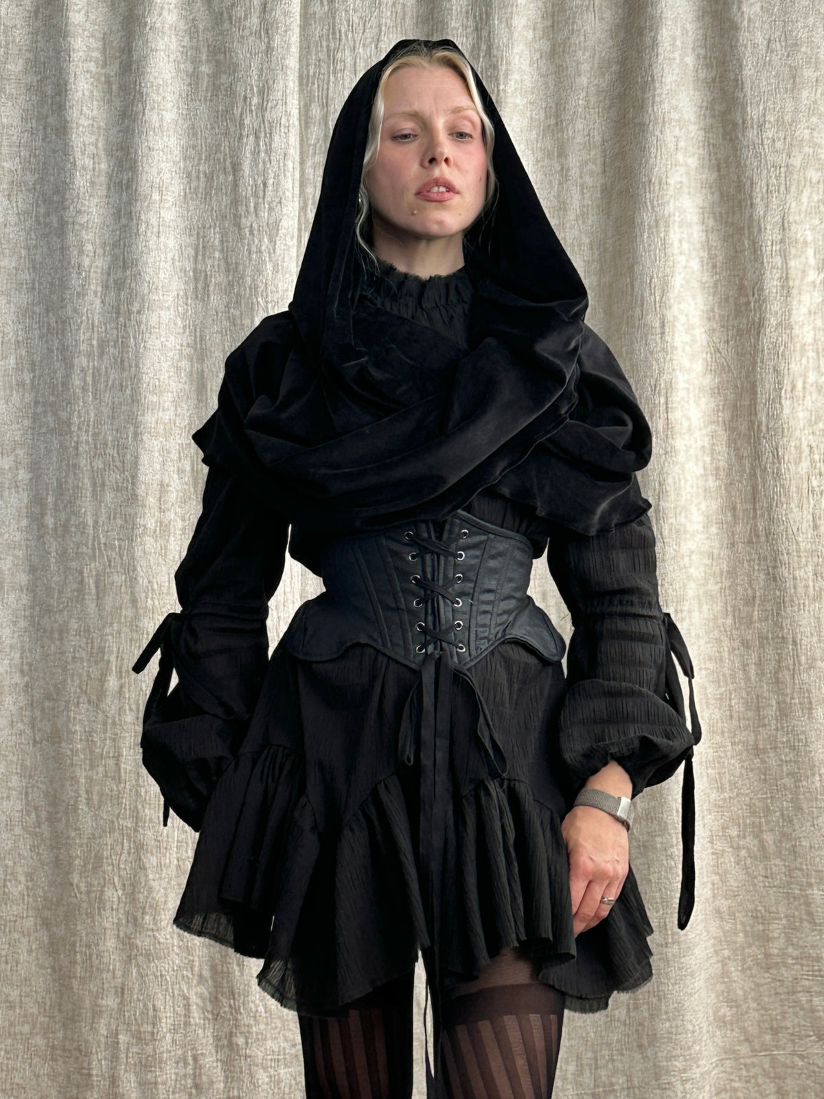 FW '26: Mythic Cowl in Black Cotton Velour (Pre-Order)