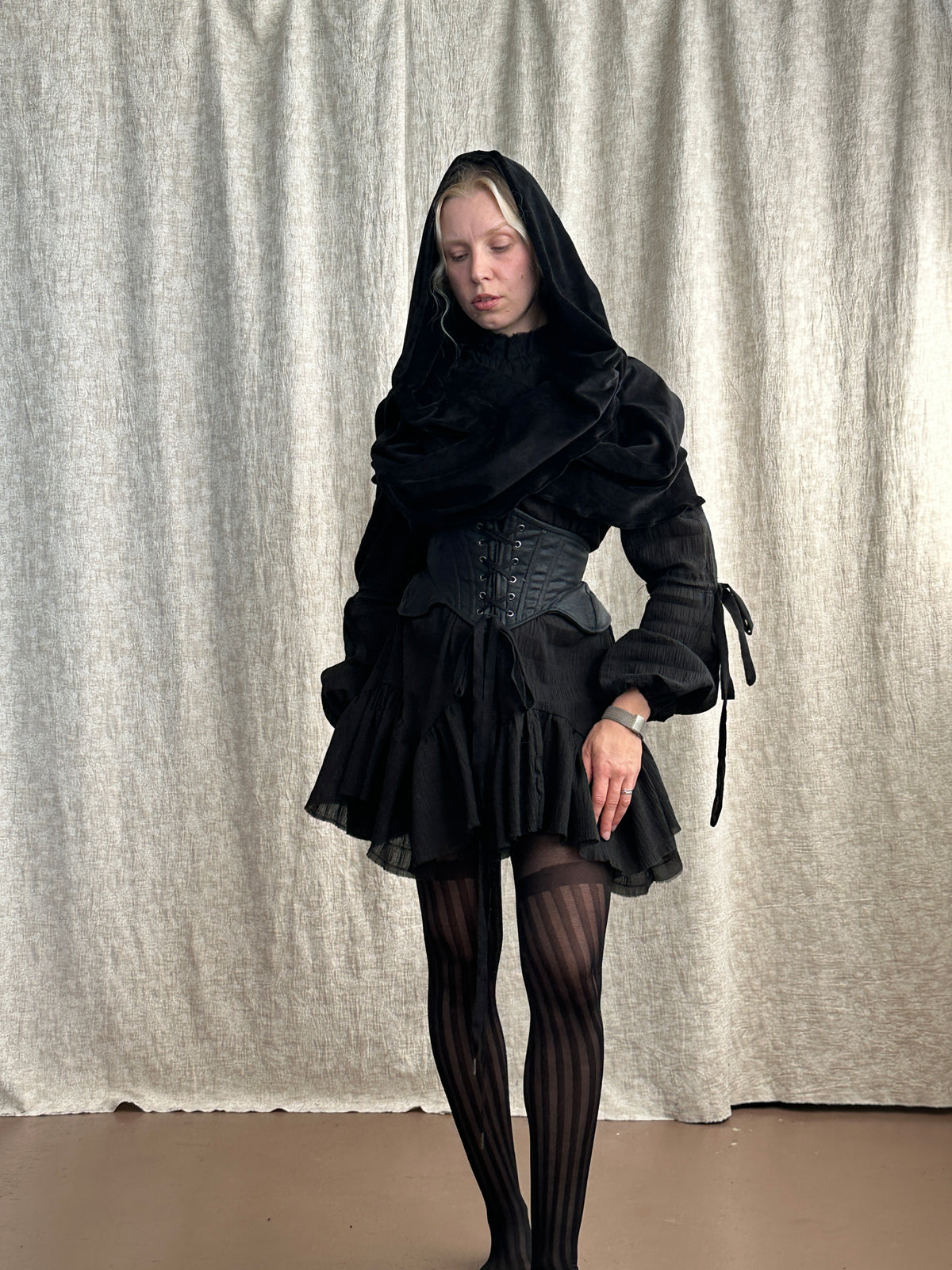 FW '26: Mythic Cowl in Black Cotton Velour (Pre-Order)