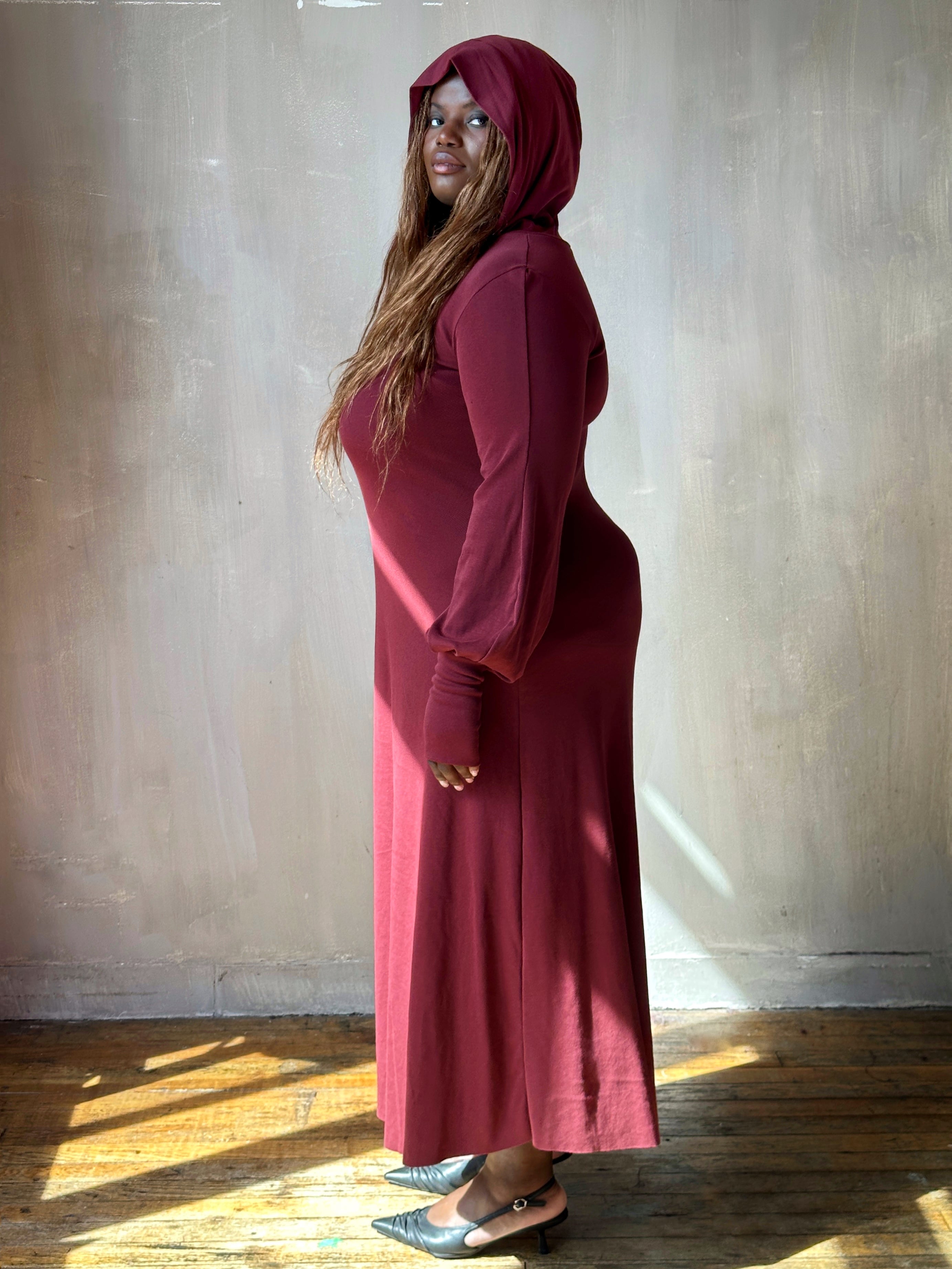 FW25: "Temple" Maxi Dress w/Hood in Plum Wine (Pre-Order)