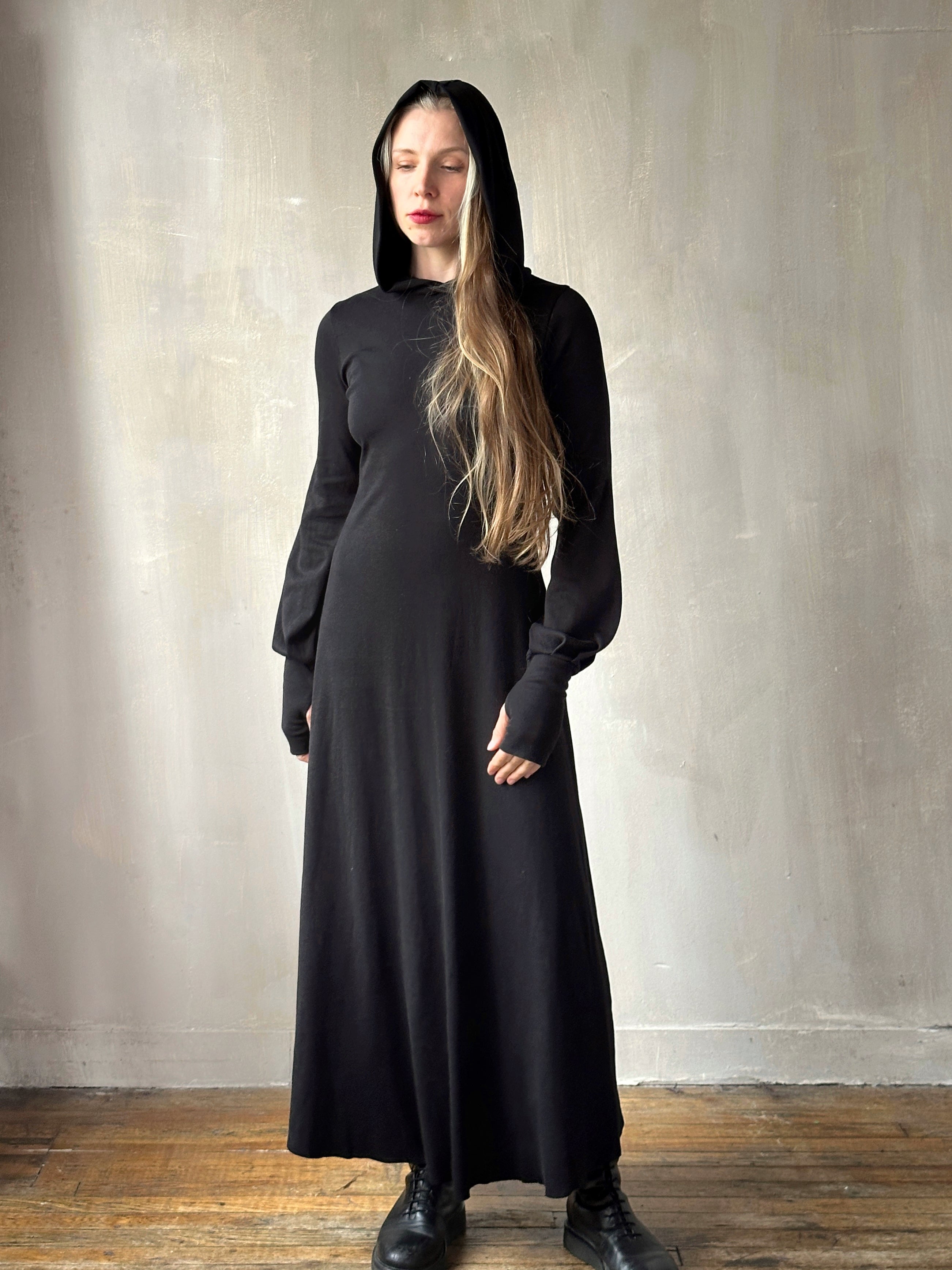 FW25: "Temple" Maxi Dress w/Hood in Black (In-Stock)