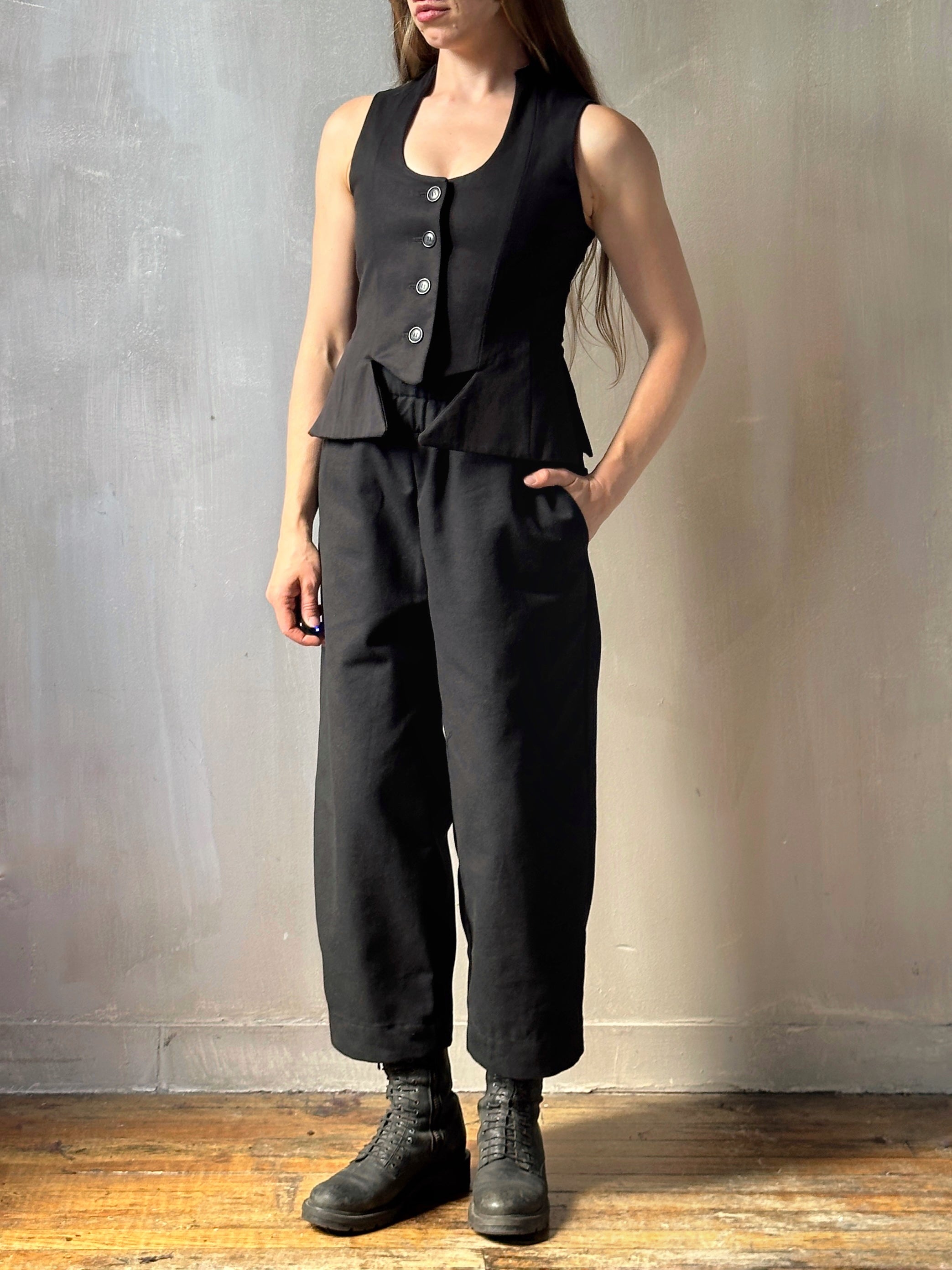 FW25: Double Waistband Barrel Trouser in Black Canvas (Pre-Order)