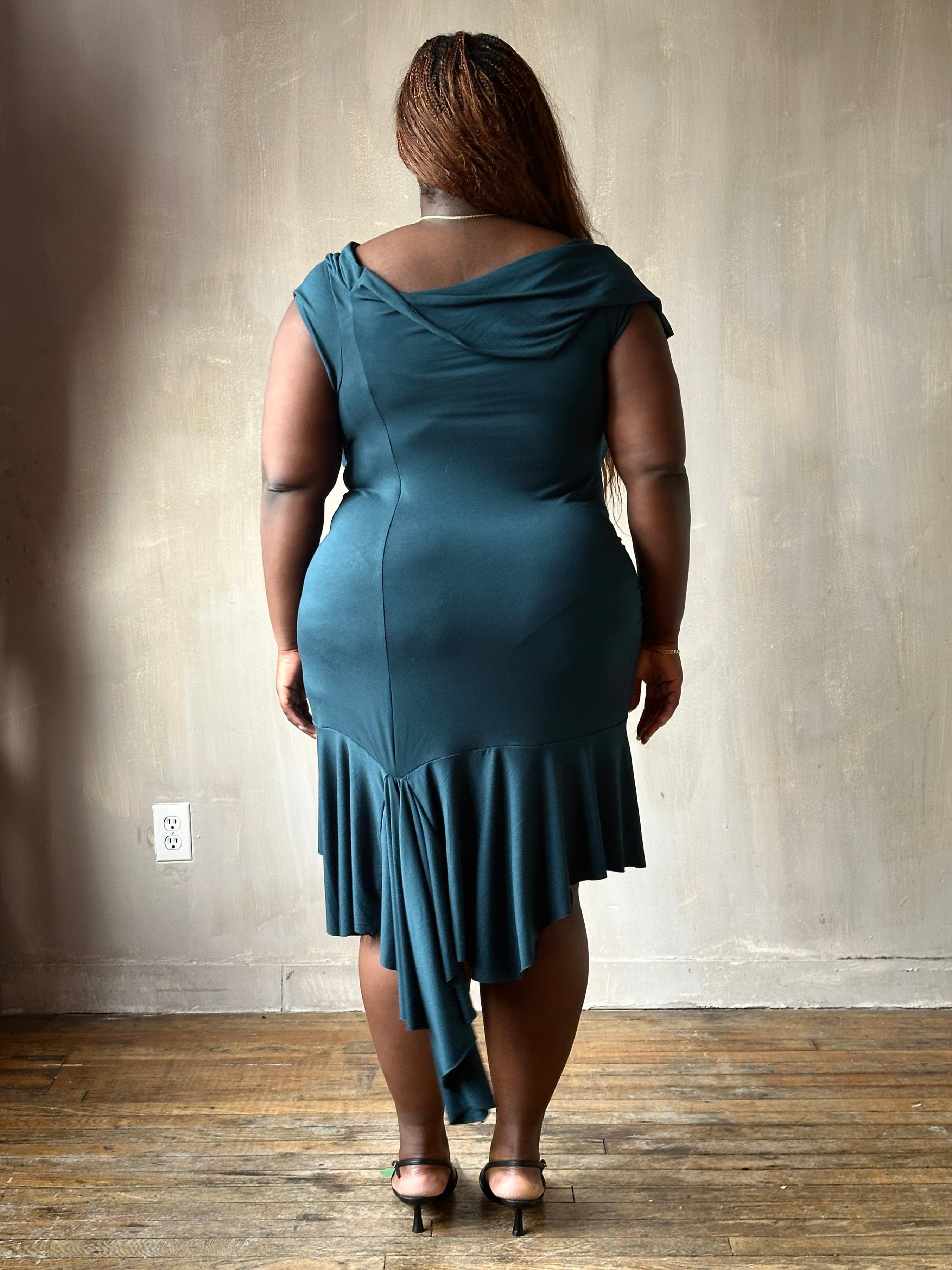 Sample Sale: Jersey Draped Cap Sleeve Dress in Teal Bamboo (Size I)