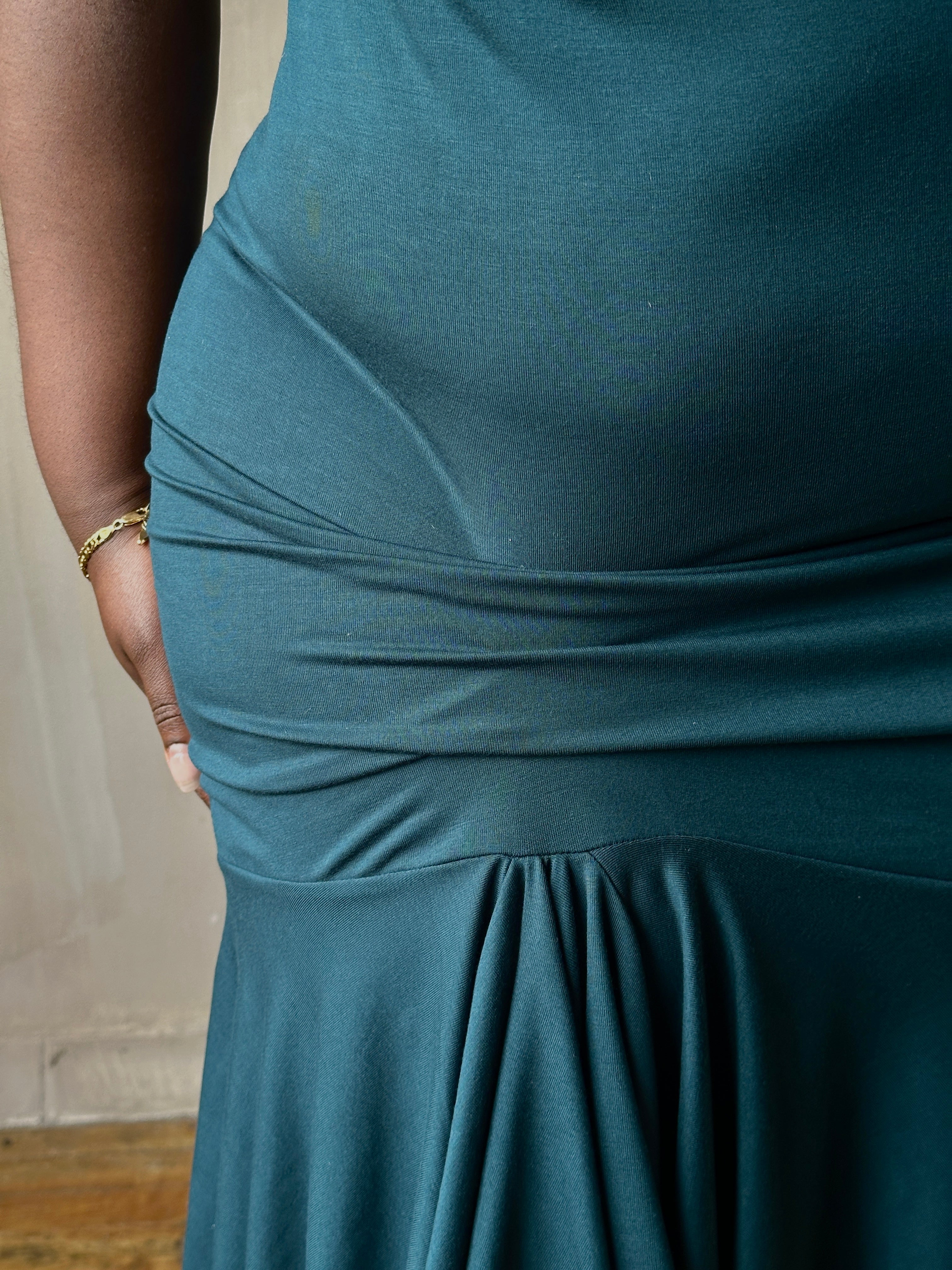 Sample Sale: Jersey Draped Cap Sleeve Dress in Teal Bamboo (Size I)