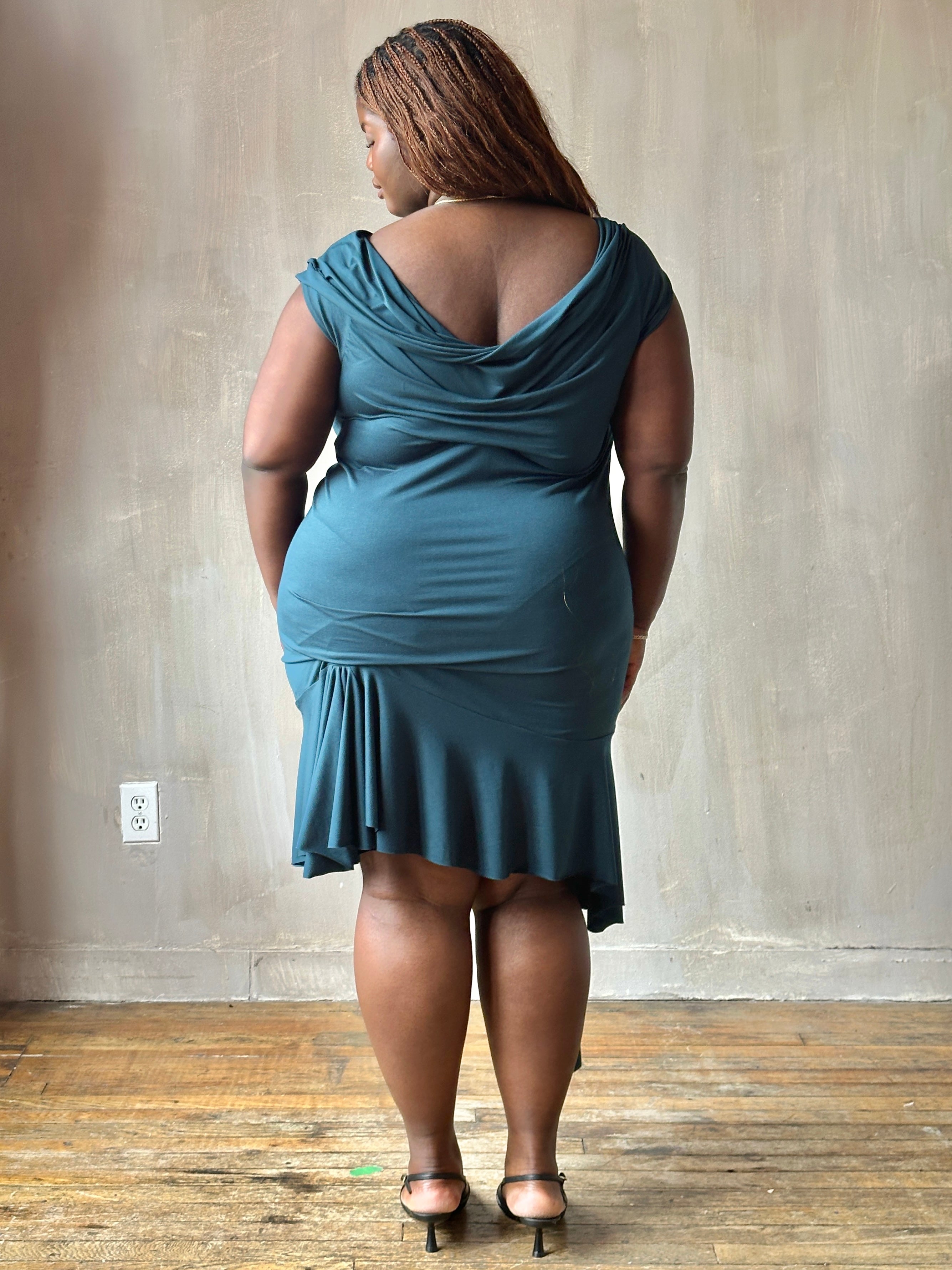 Sample Sale: Jersey Draped Cap Sleeve Dress in Teal Bamboo (Size I)