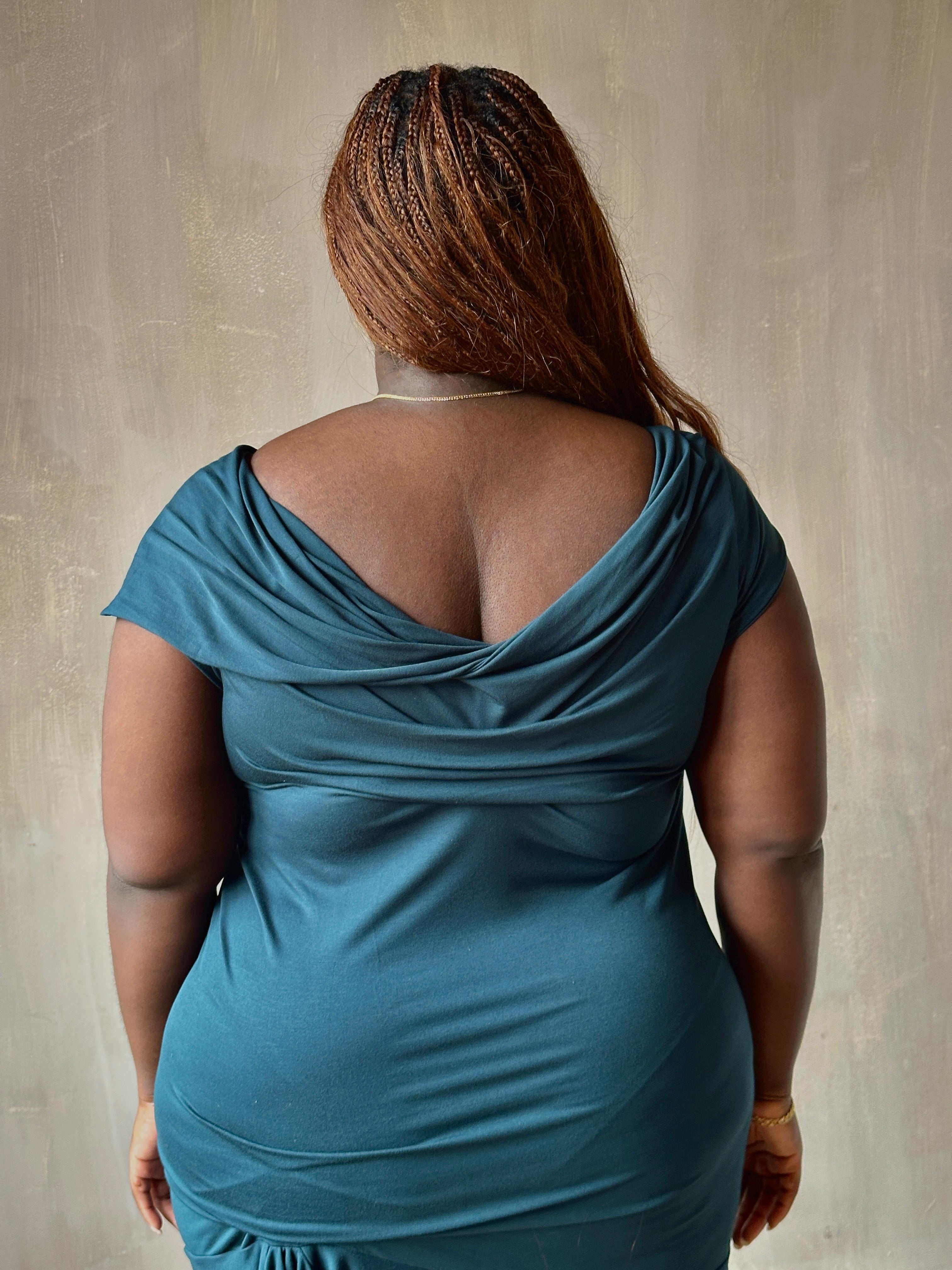 Sample Sale: Jersey Draped Cap Sleeve Dress in Teal Bamboo (Size I)