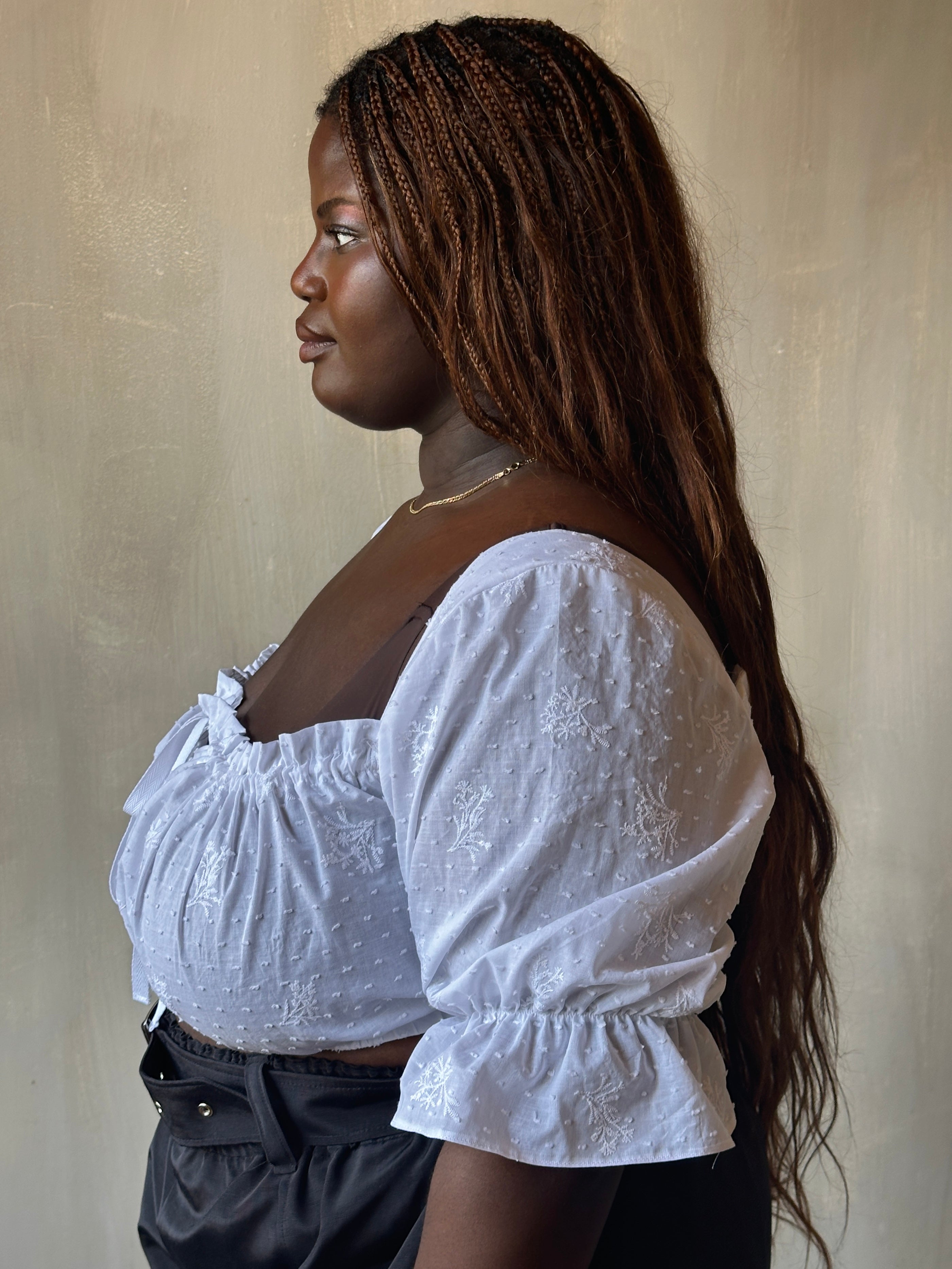 Spring '25: Cropped Dirndl Top in white broderie (Pre-Order)