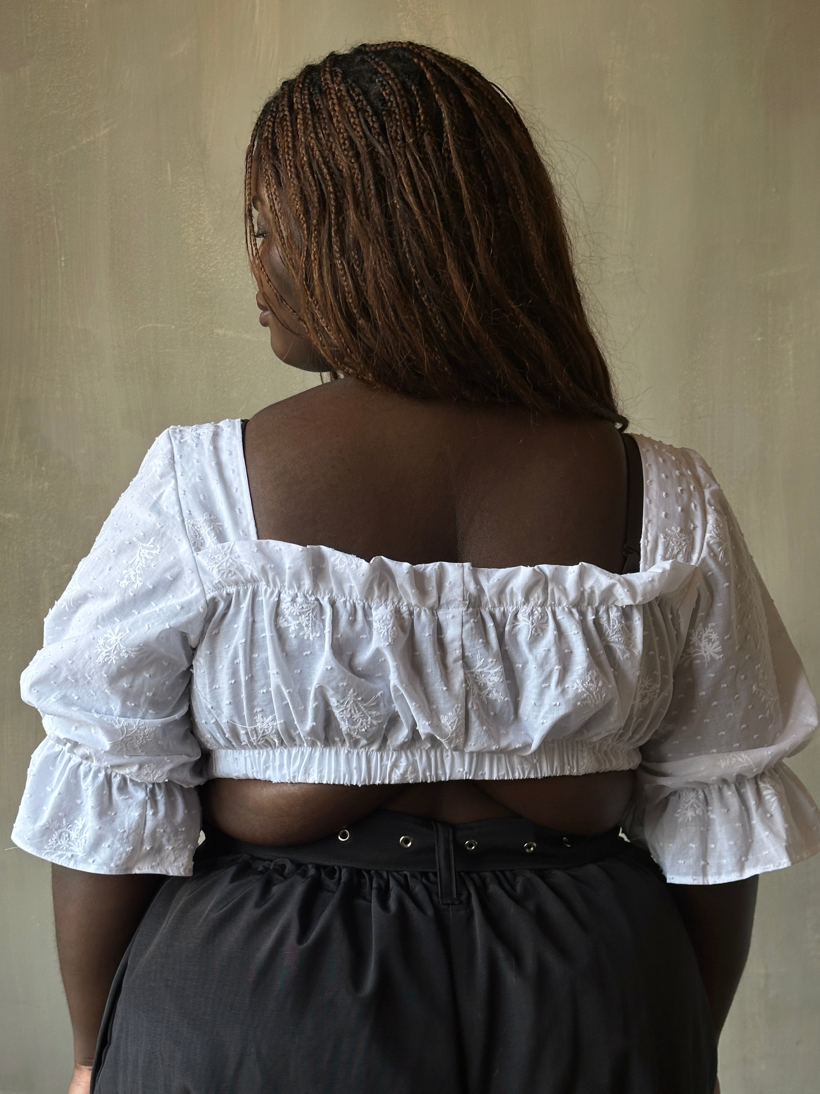 Spring '25: Cropped Dirndl Top in white broderie (Pre-Order)