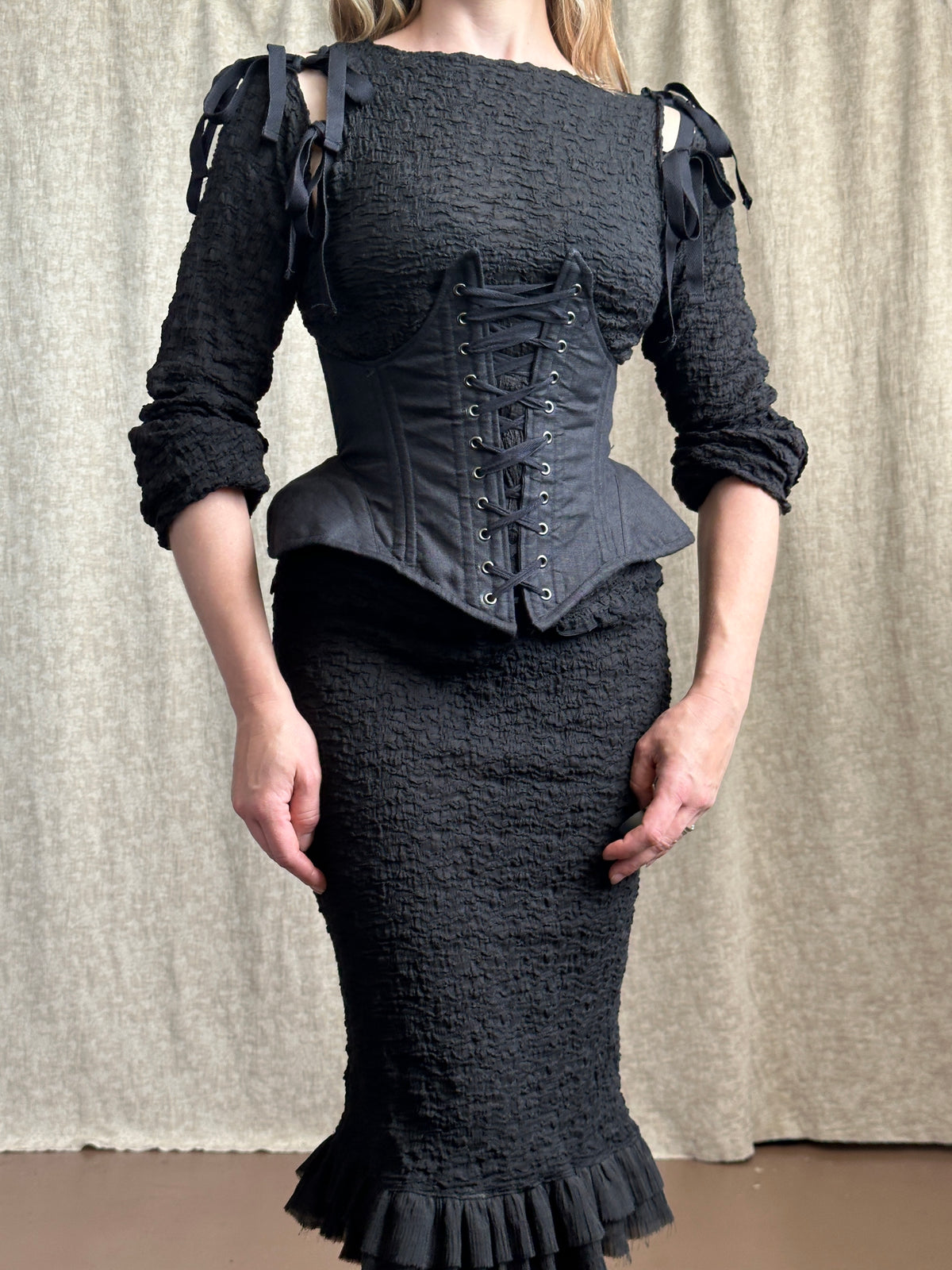 FW '26: Underbust Pannier Corset in Black Linen (Pre-Order)