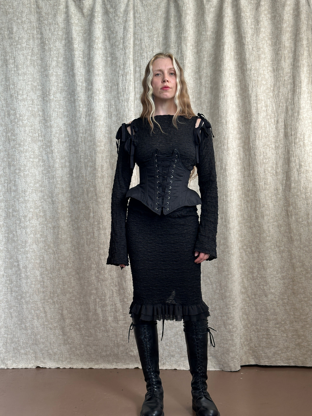 FW '26: Underbust Pannier Corset in Black Linen (Pre-Order)