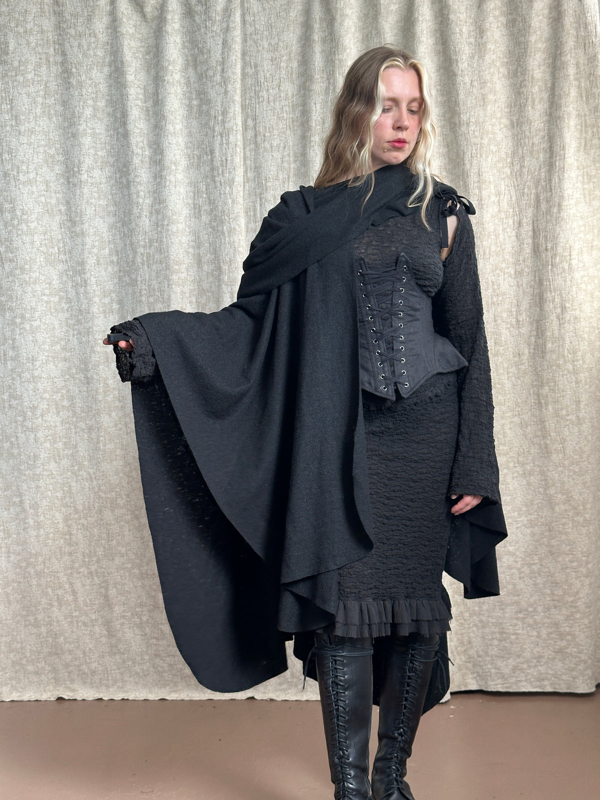 FW '26: Mythic Cape in Black Boiled Wool (Pre-Order)