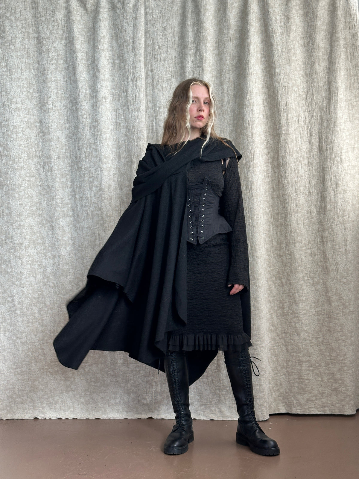 FW '26: Mythic Cape in Black Boiled Wool (Pre-Order)