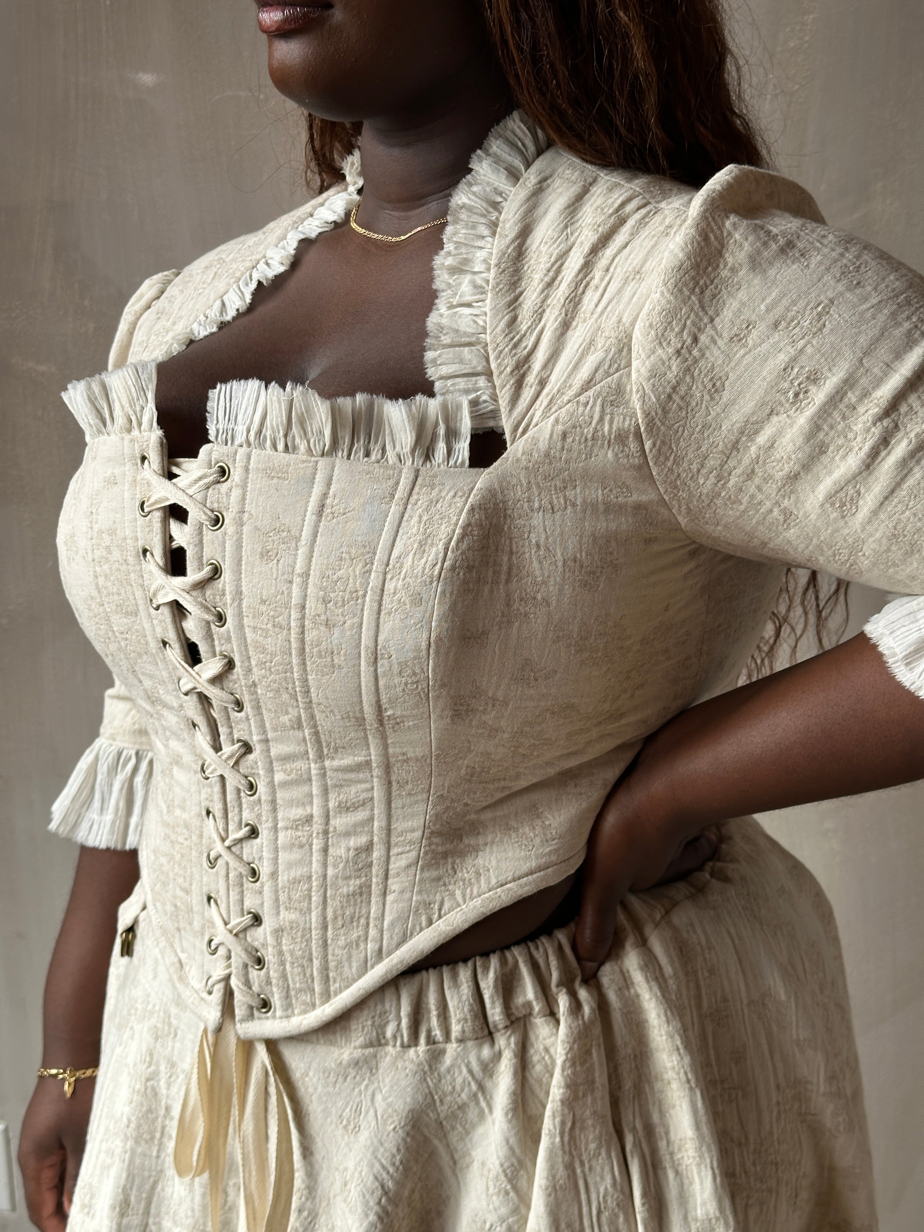 SS '26: Pastorale Set in Antique Floral Cotton-Linen (Pre-Order)