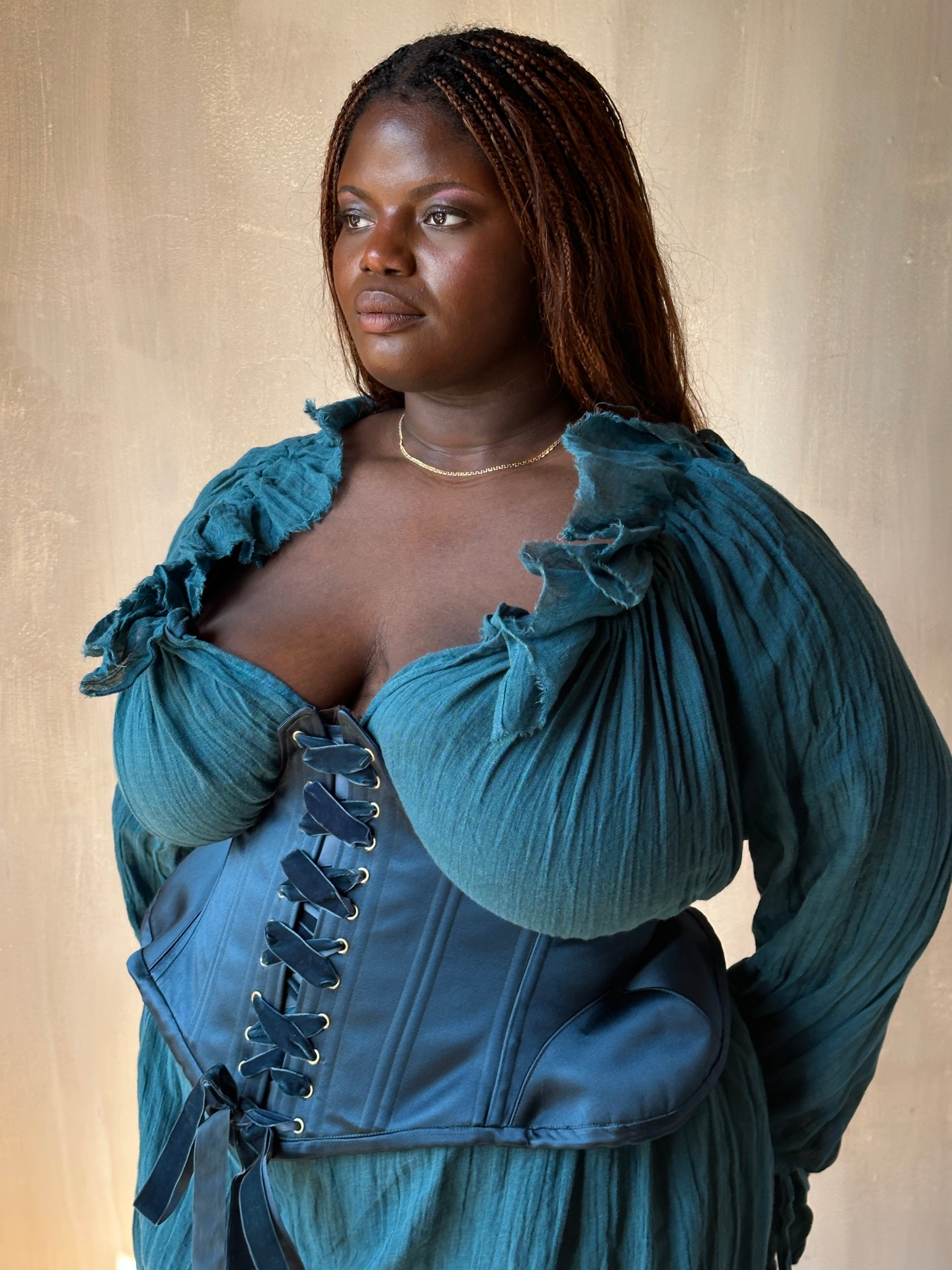 Sample Sale: Teal Silk Pannier Underbust (25-28" Waist)