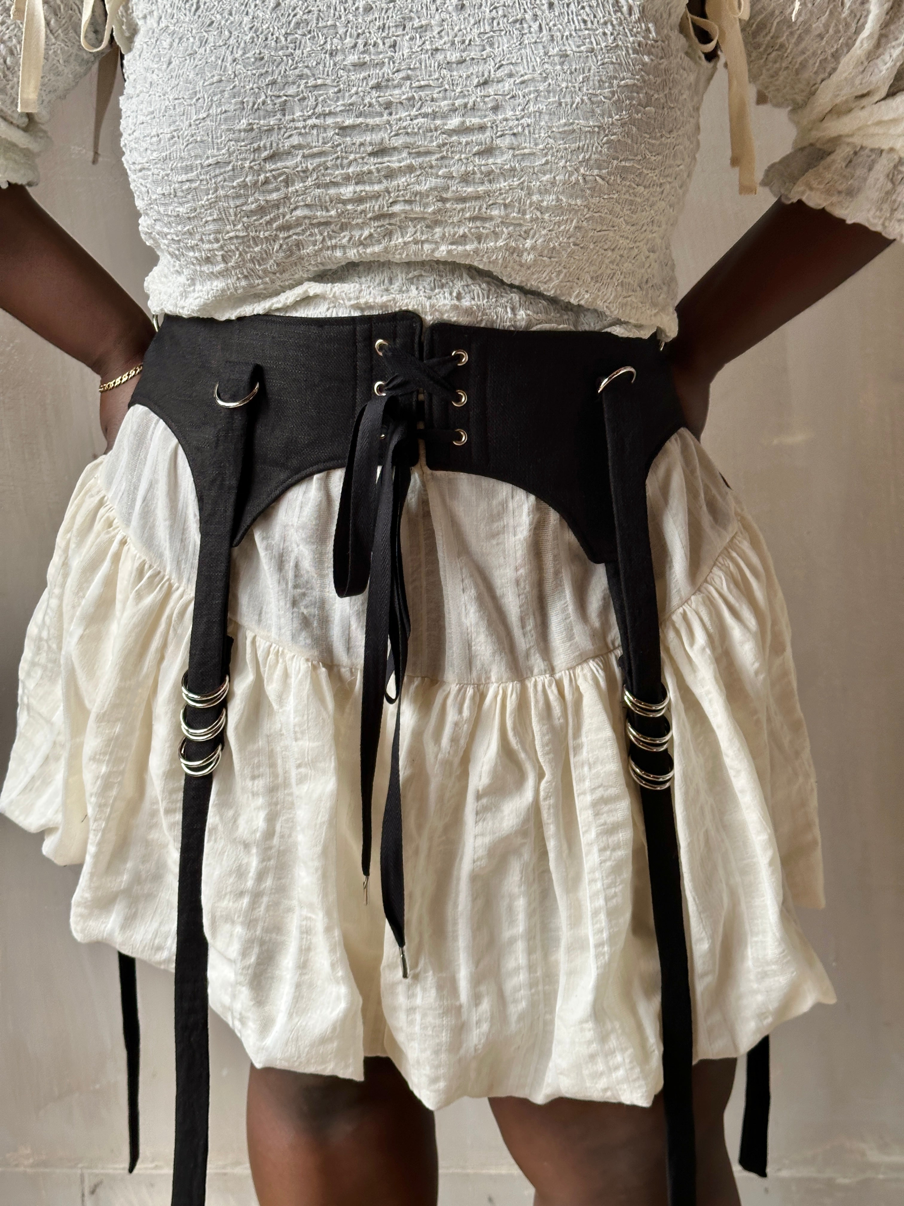 Spring '26: Four-Way Skirt Garter in Black Linen (Pre-Order)