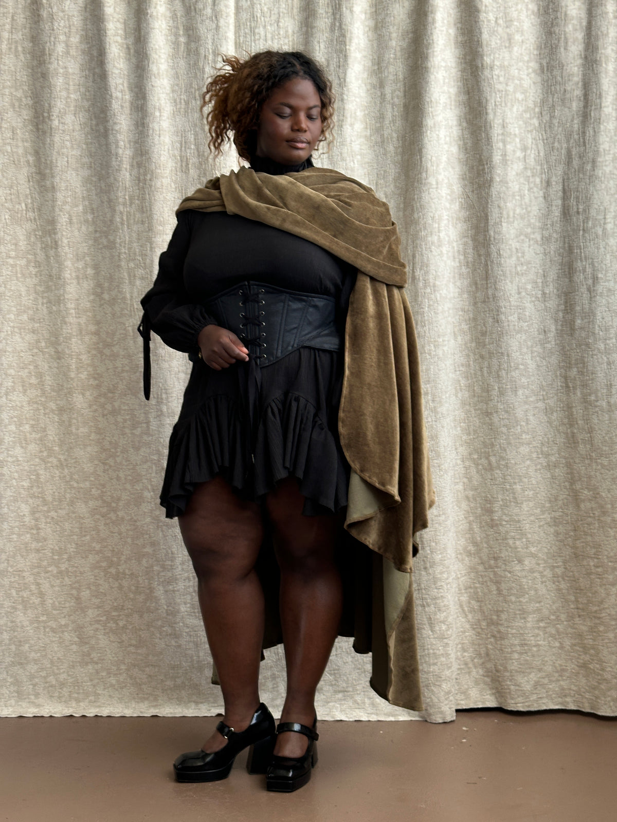 FW '26: Mythic Cape in Green Cotton Velour (Pre-Order)