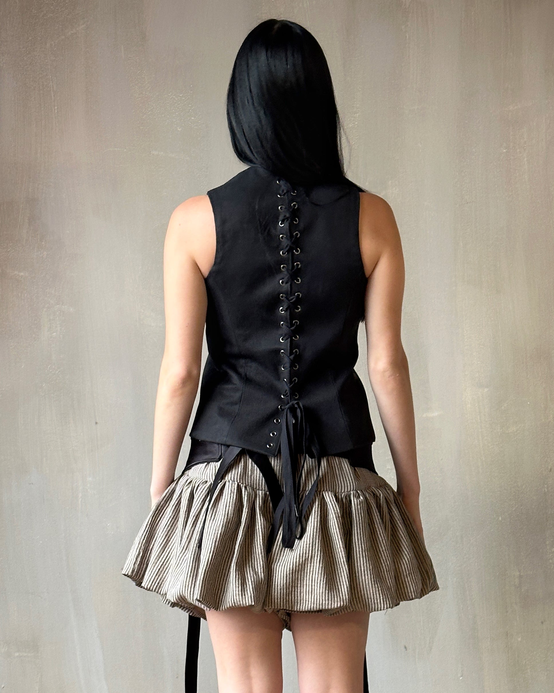 Cutaway Vest with buttons in Black Cotton Twill (In Stock)