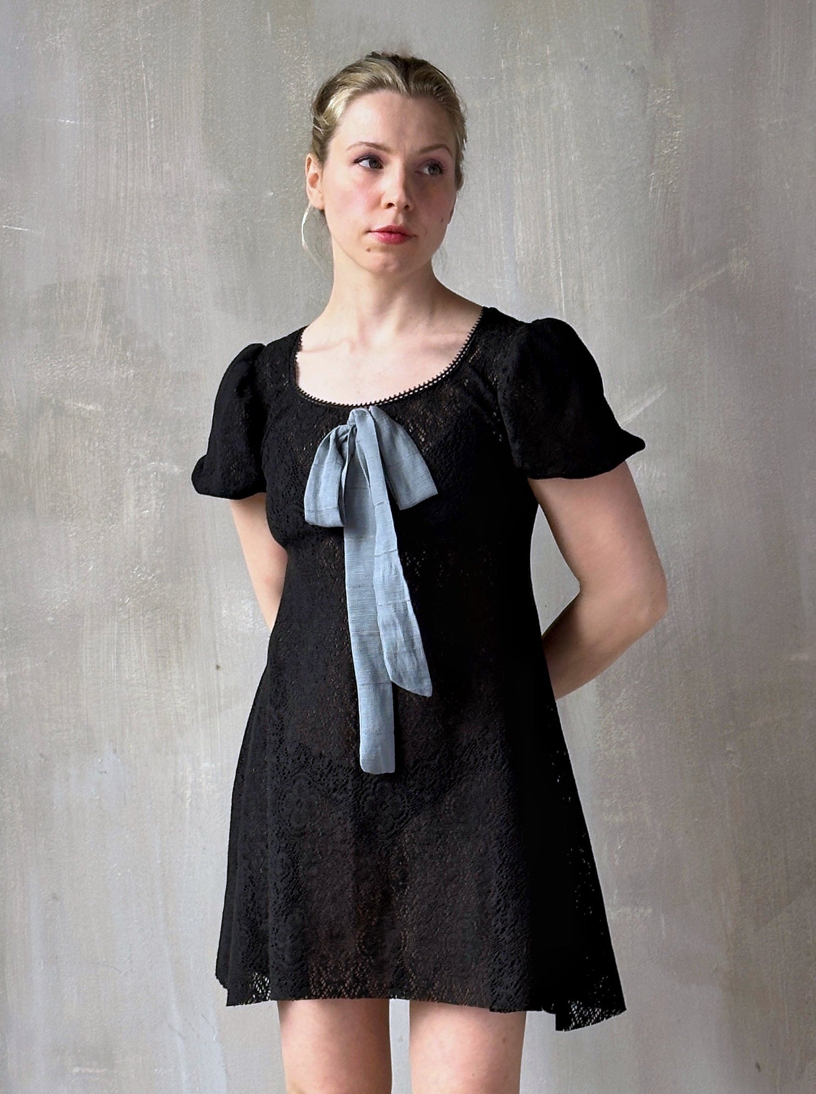 Spring '26: "Laura" Mini Dress in Black Cotton Lace (In Stock)
