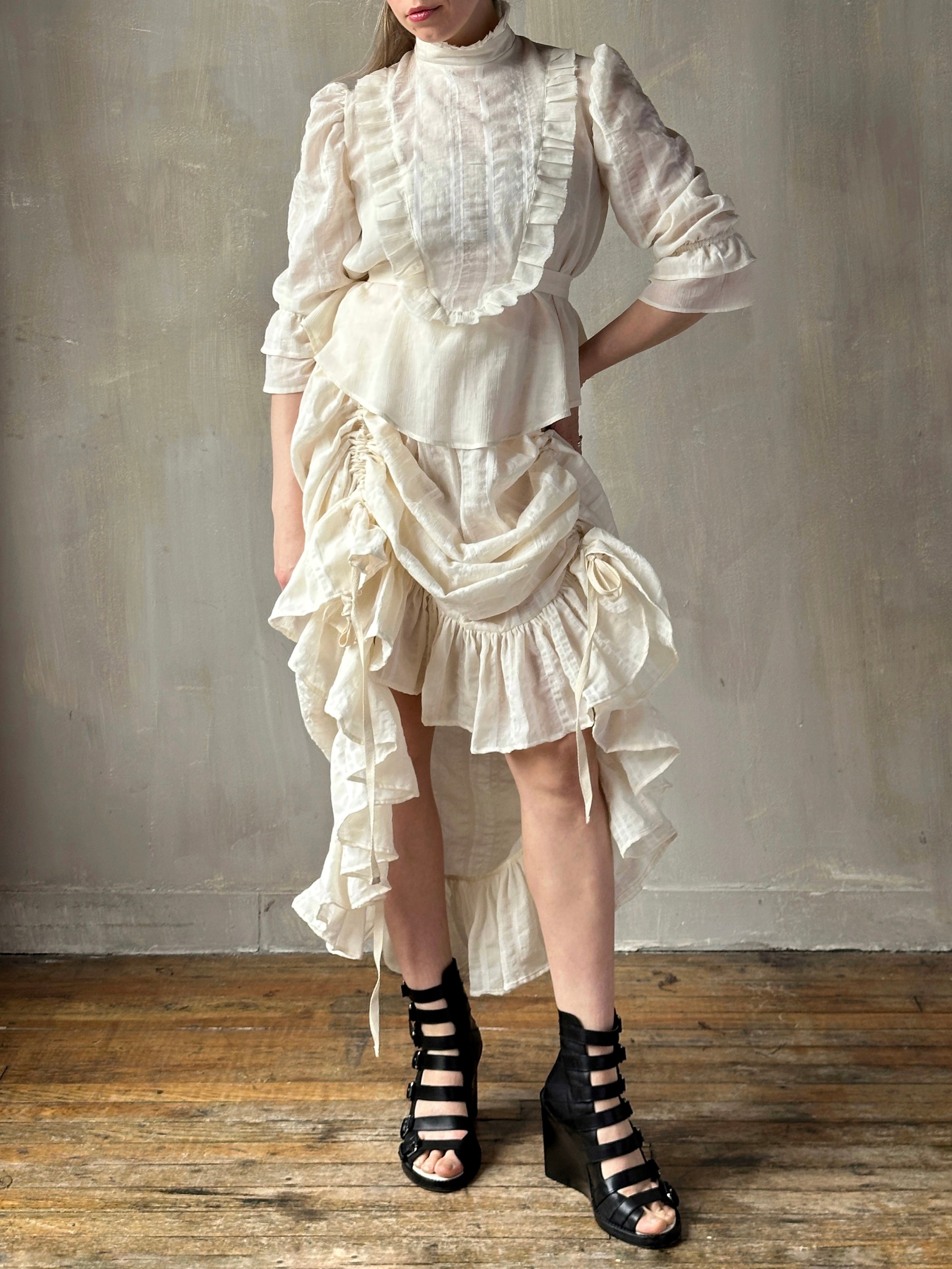 Spring'26: Drawstring Petticoat Skirt in Ivory Jacquard Stripe (Pre-Order)