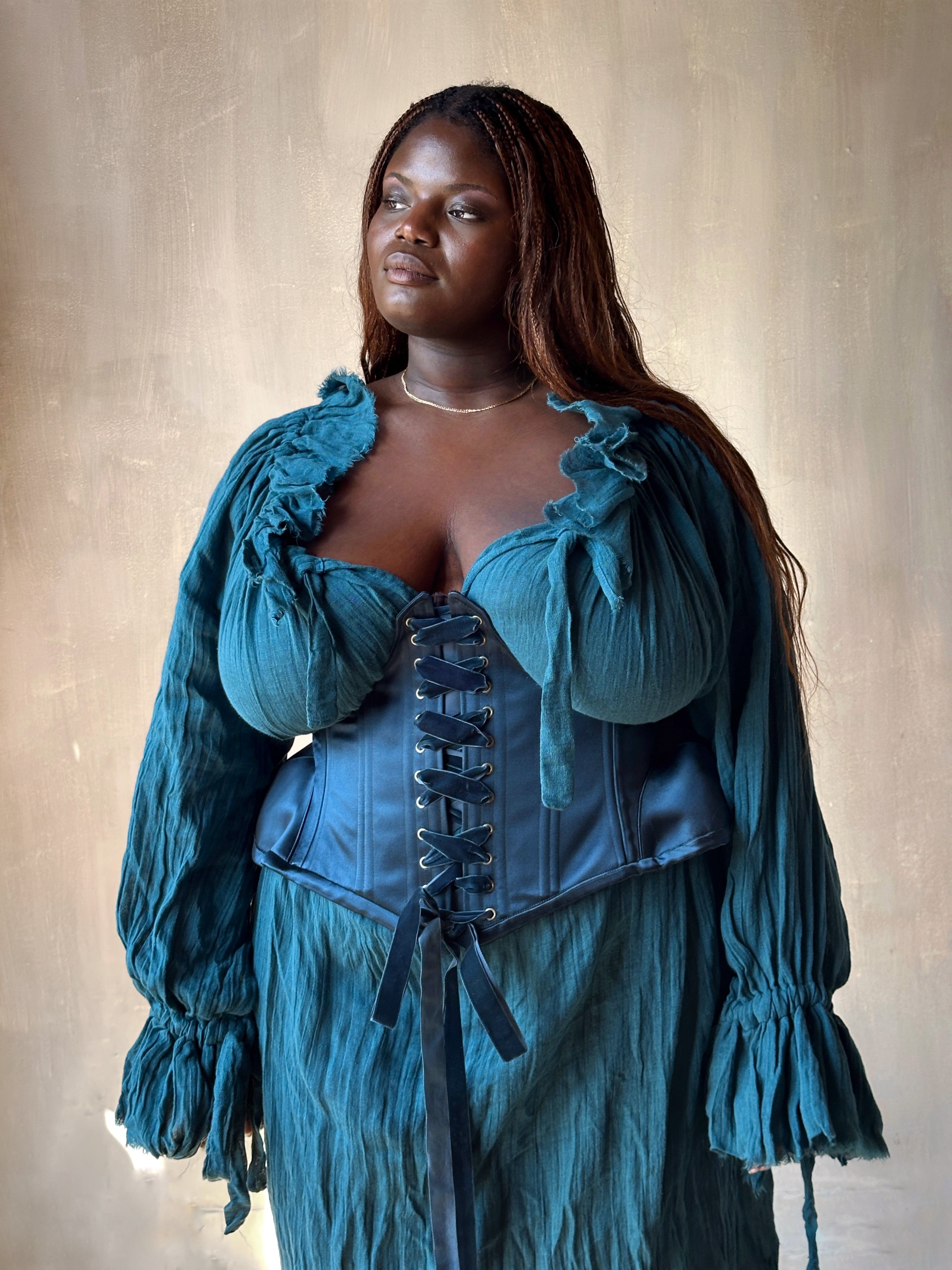 Sample Sale: Teal Silk Pannier Underbust (25-28" Waist)