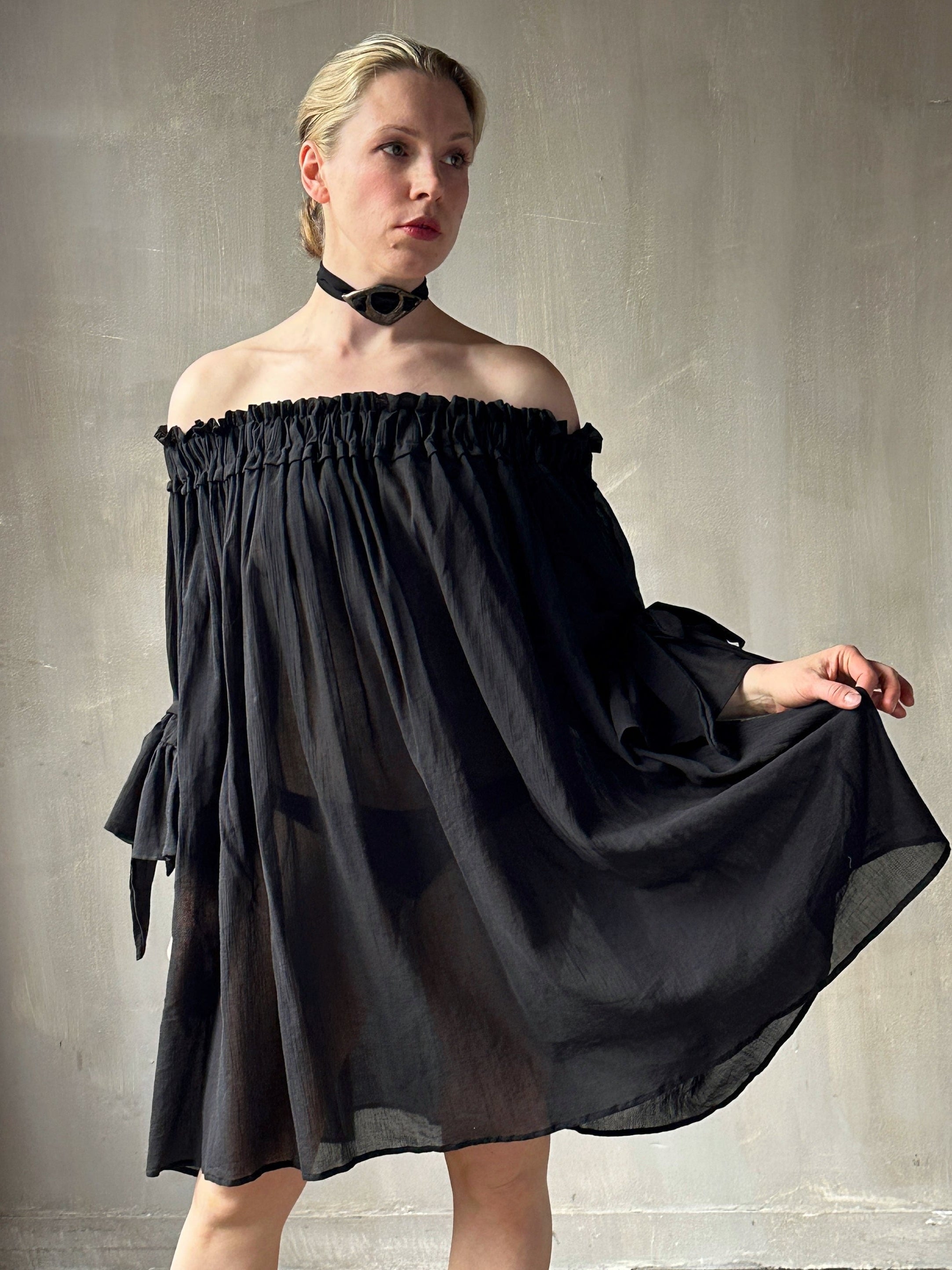 Spring '26: Paperbag Tunic in Black Cotton Voile (In Stock)