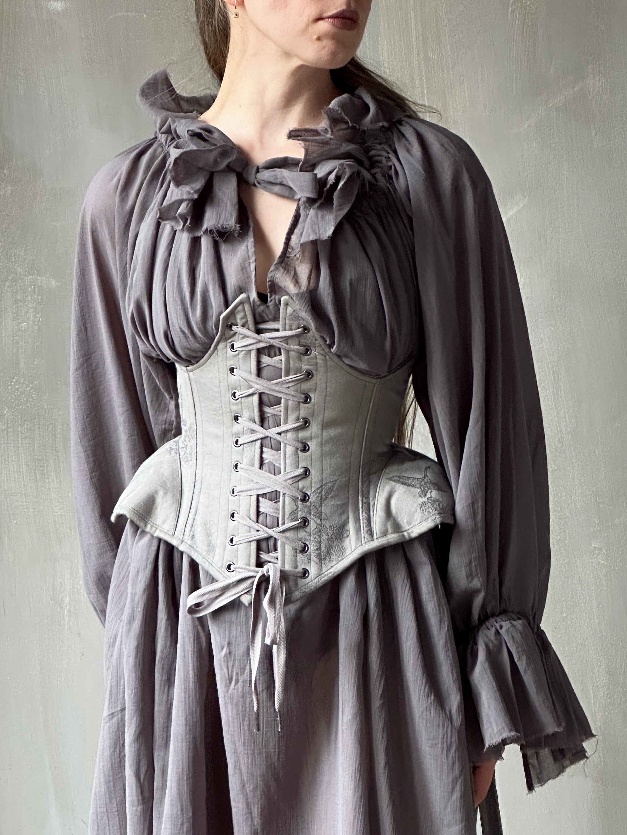 Underbust Pannier Corset in Lilac Cranes (Limited Edition)