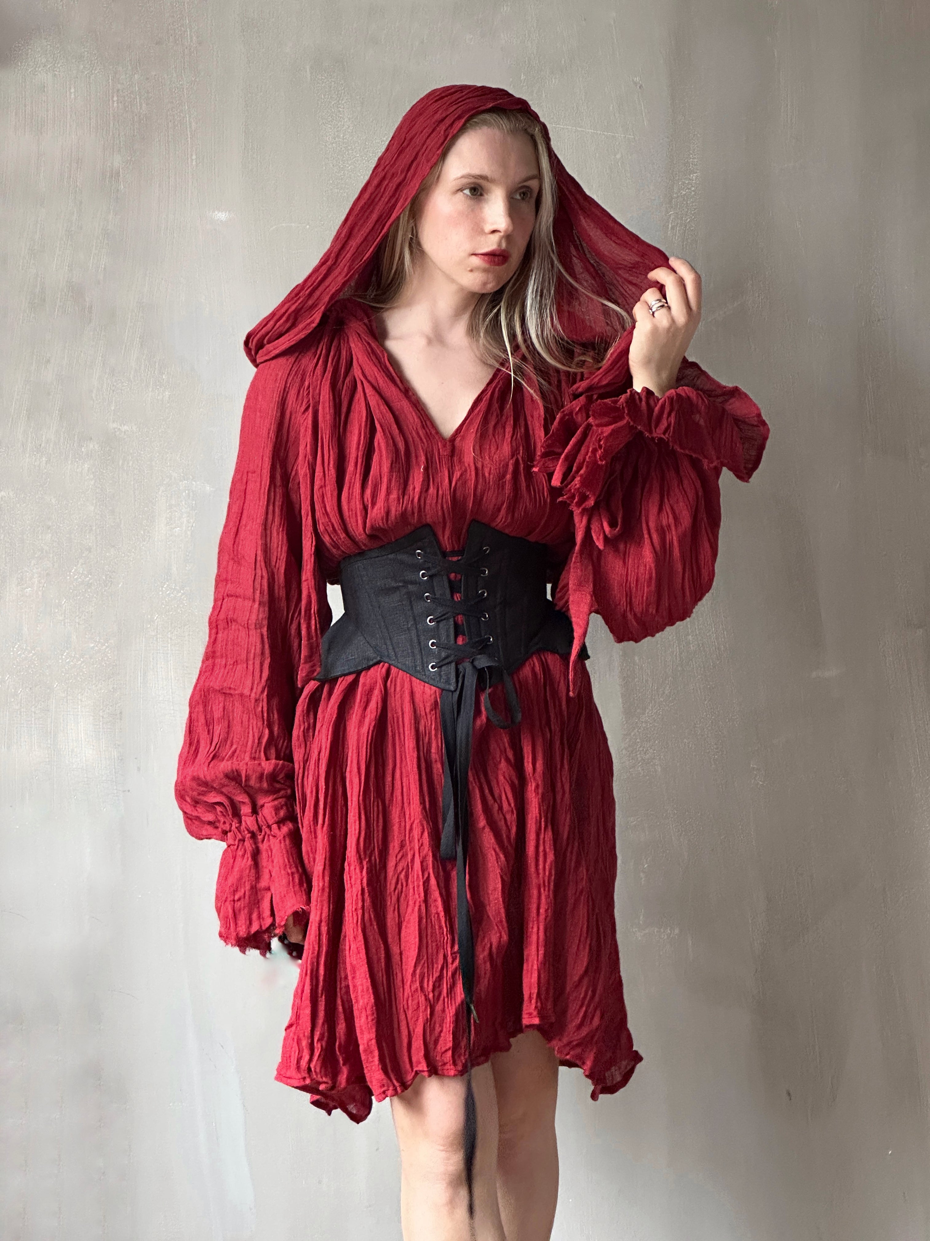 Hooded Alchemist Chemise in Burnt Red Linen