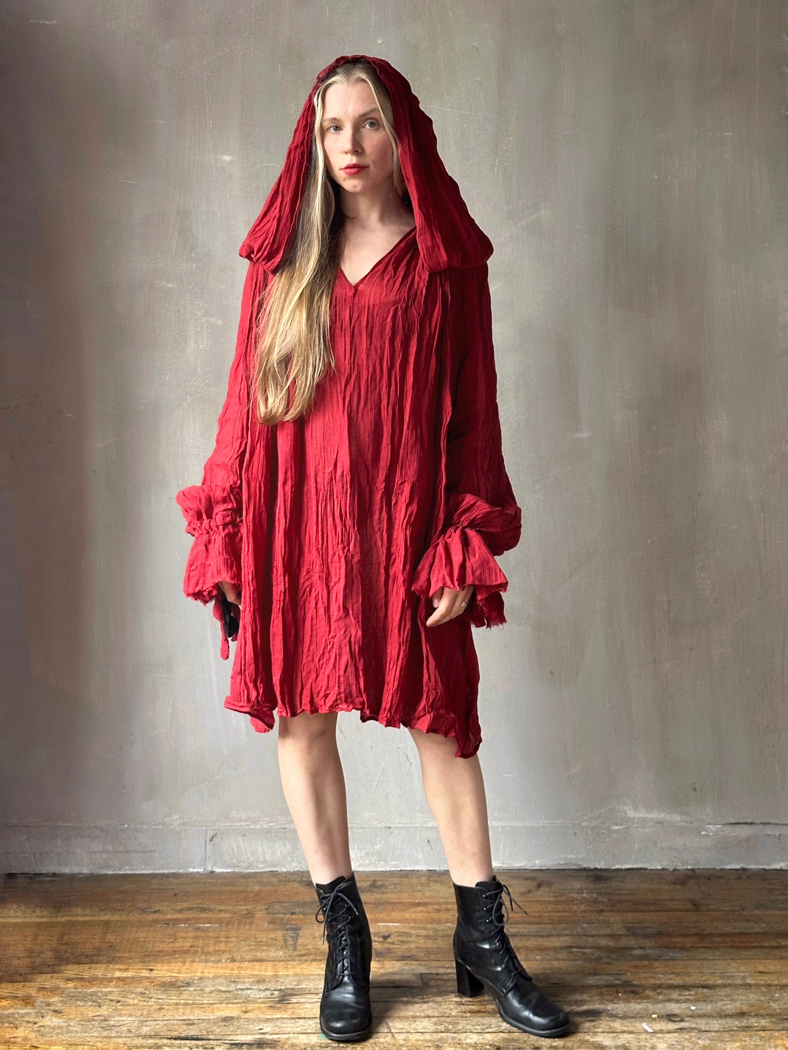 Hooded Alchemist Chemise in Burnt Red Linen