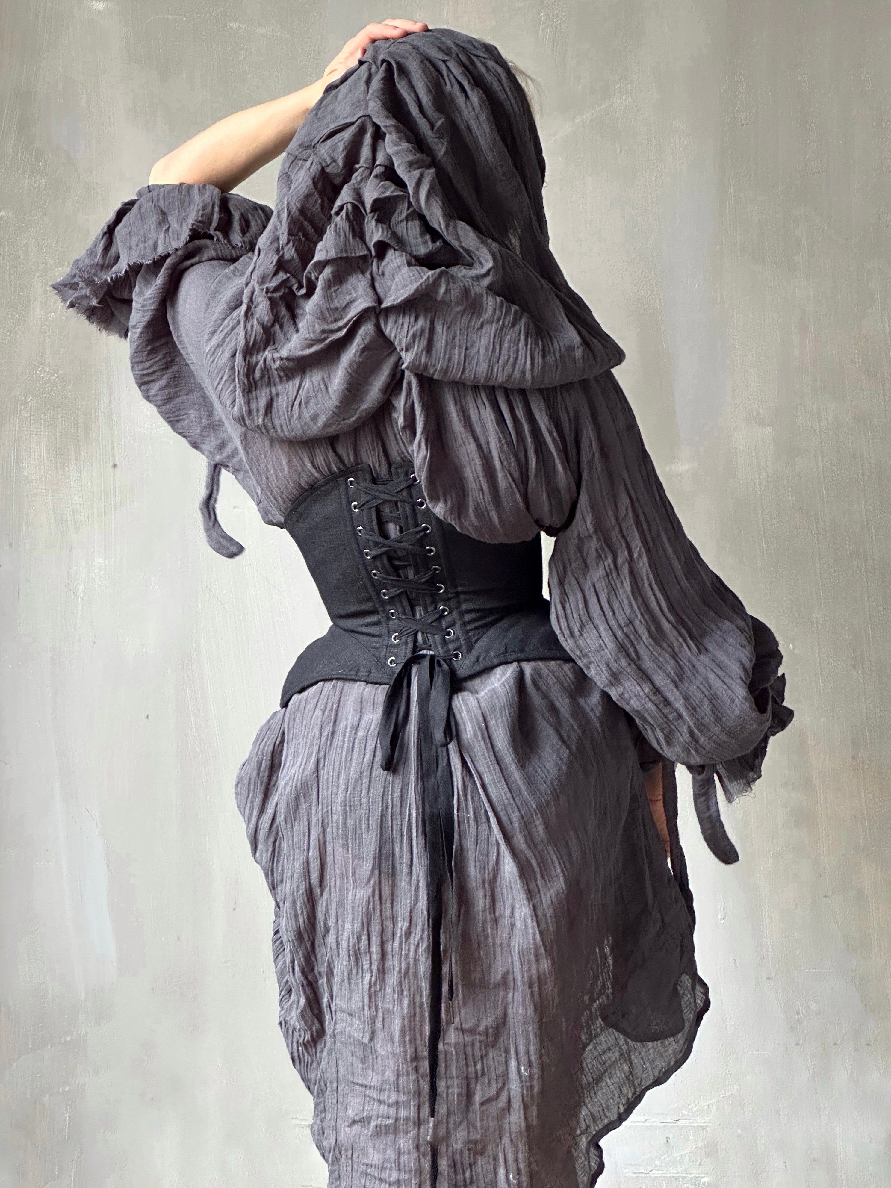 Hooded Alchemist Chemise in Charcoal Linen