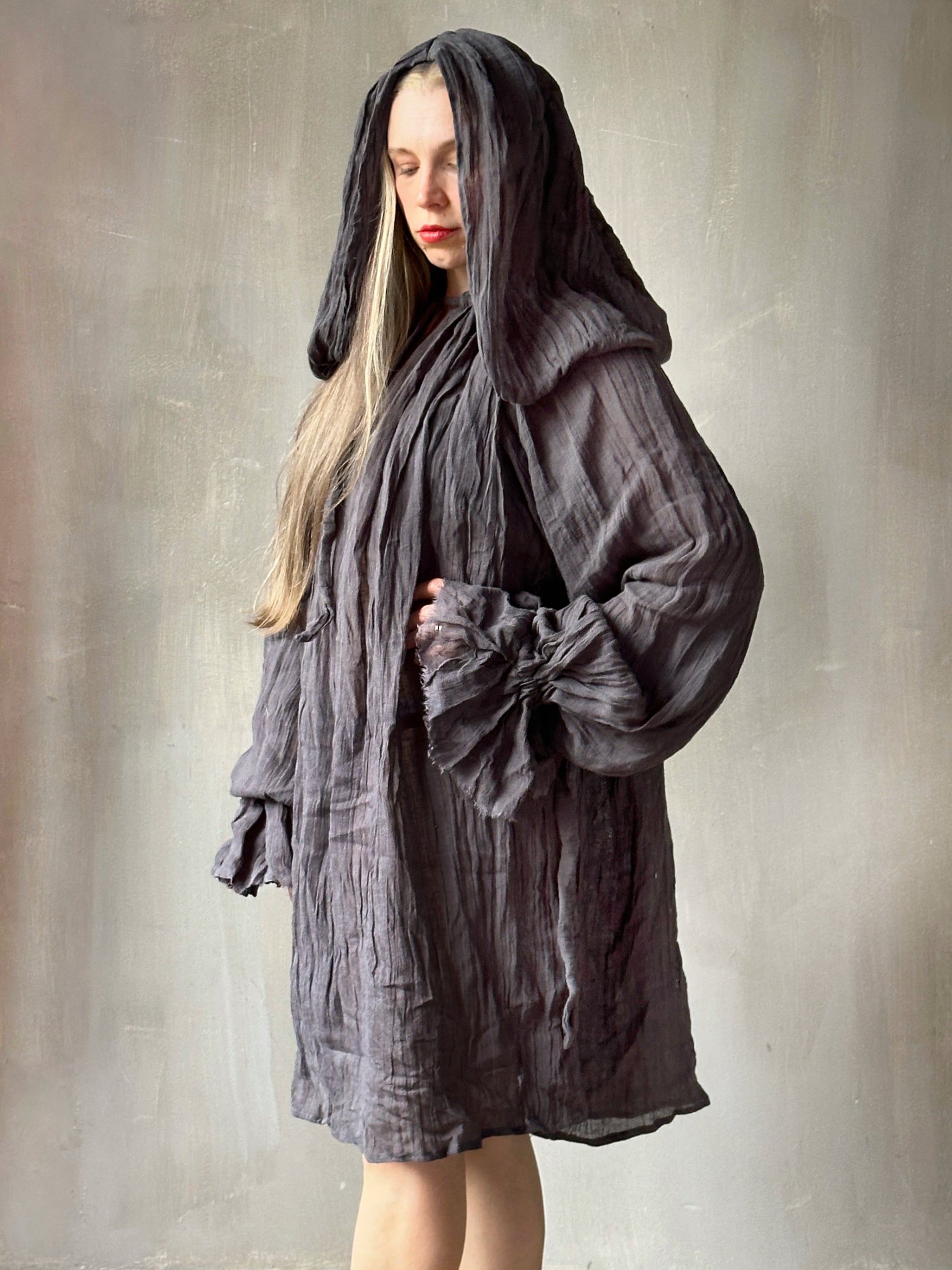 Hooded Alchemist Chemise in Charcoal Linen