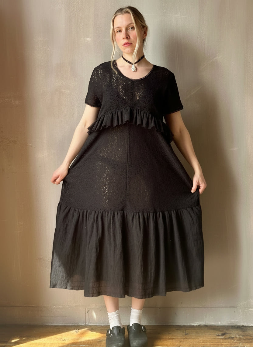 Sample Sale: Tiered Maxi Dress in Black Cotton Lace Size (Size II-IV)