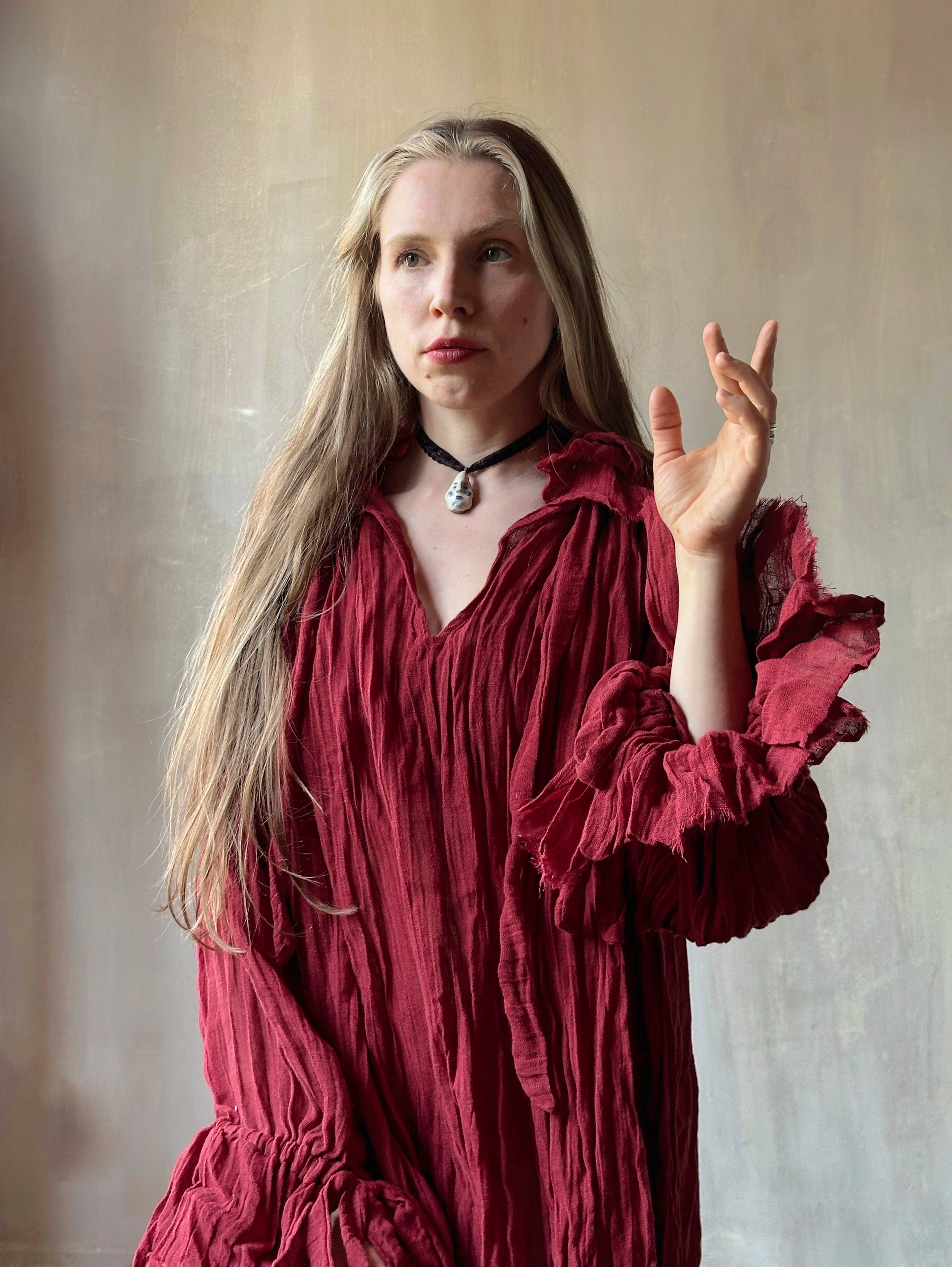 Maxi Alchemist Chemise in Burnt Red Linen (Pre-Order)