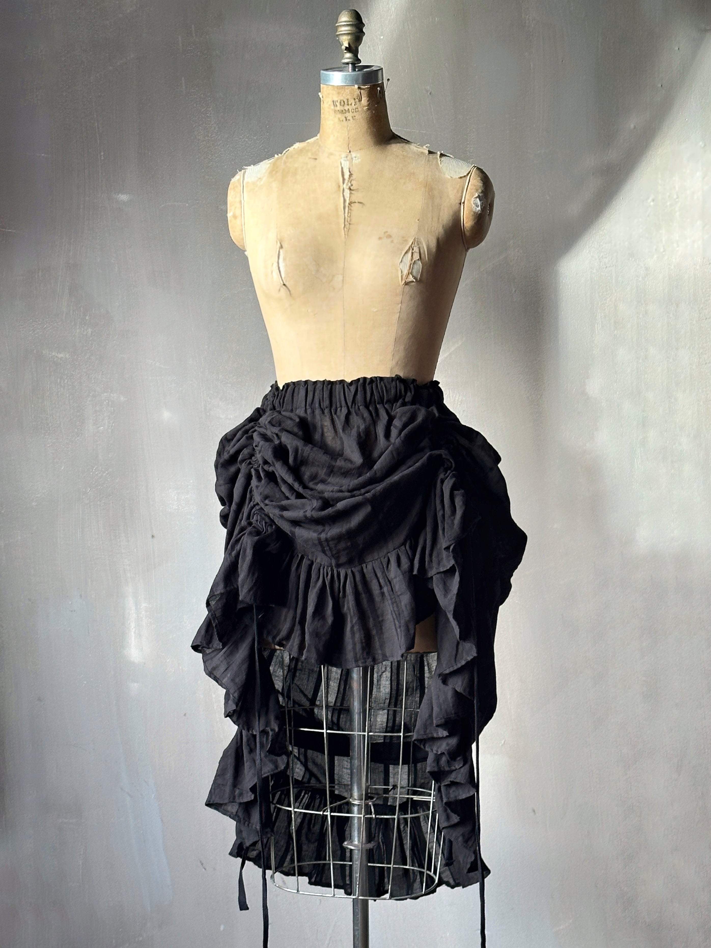 FW25: Drawstring Petticoat Skirt in Black Jacquard Stripe (Pre-Orer)