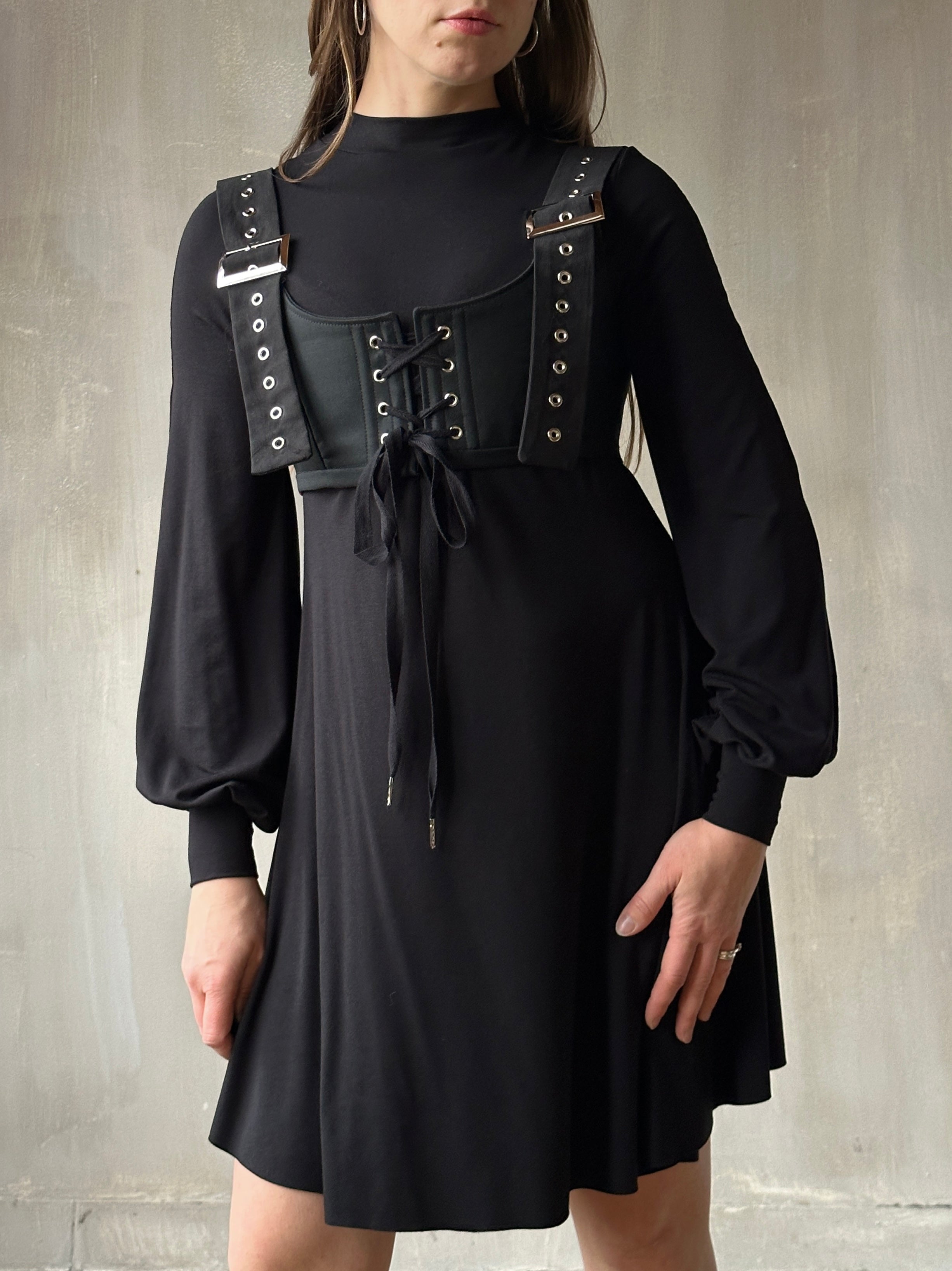 Bishop Sleeve Mini Dress in Black