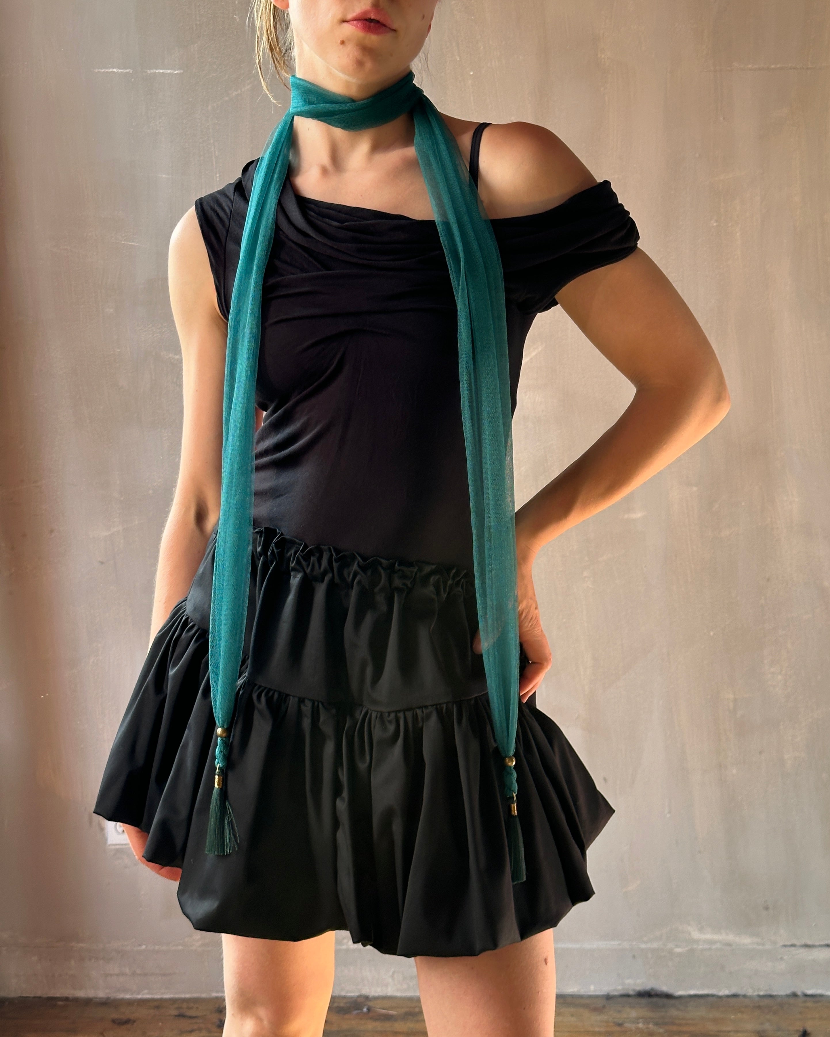 Spring '25: Teal Tasseled Scarf in Silk