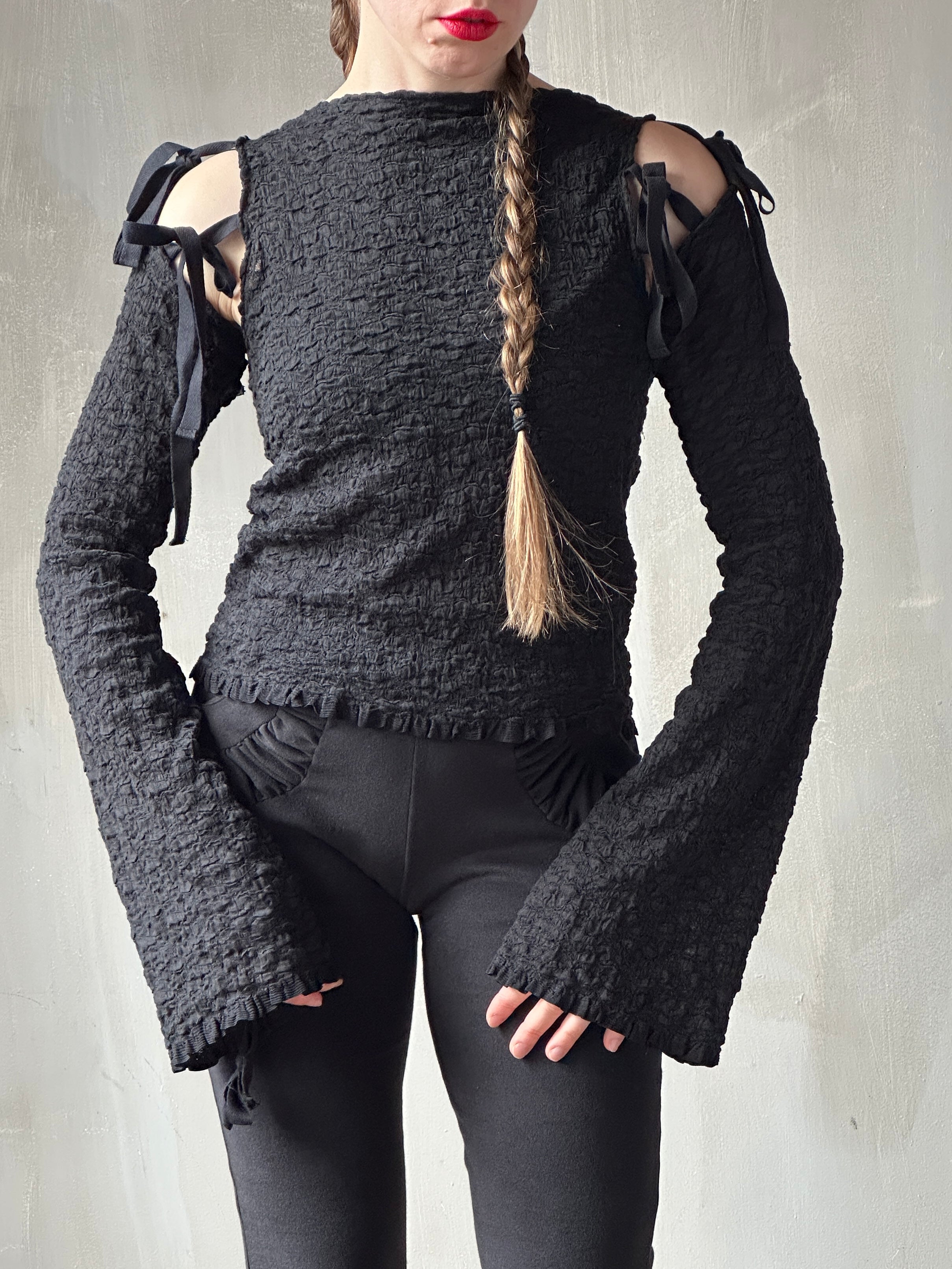 Winter '26: Detached Sleeve Top in Textured Black Cotton (Pre-Order)