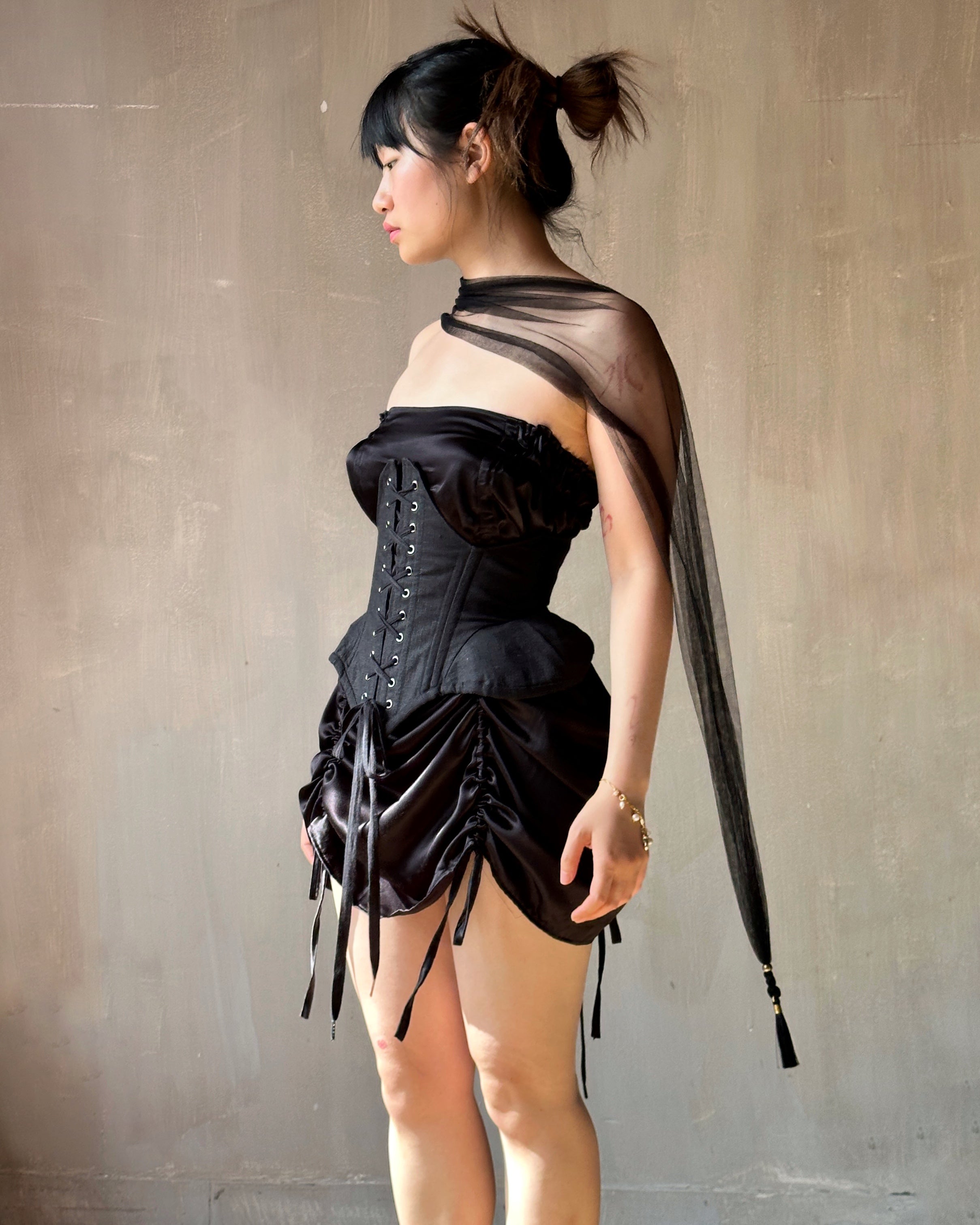 Spring '25: Black Tasseled Scarf in Silk