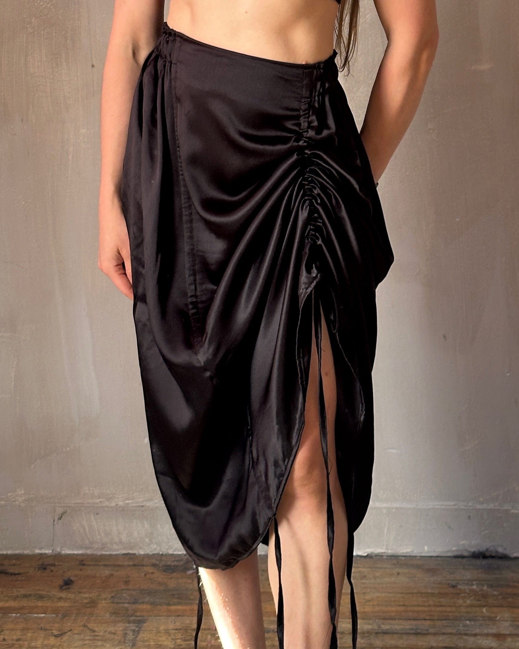 Spring '25: Drawstring Skirt in Black Satin