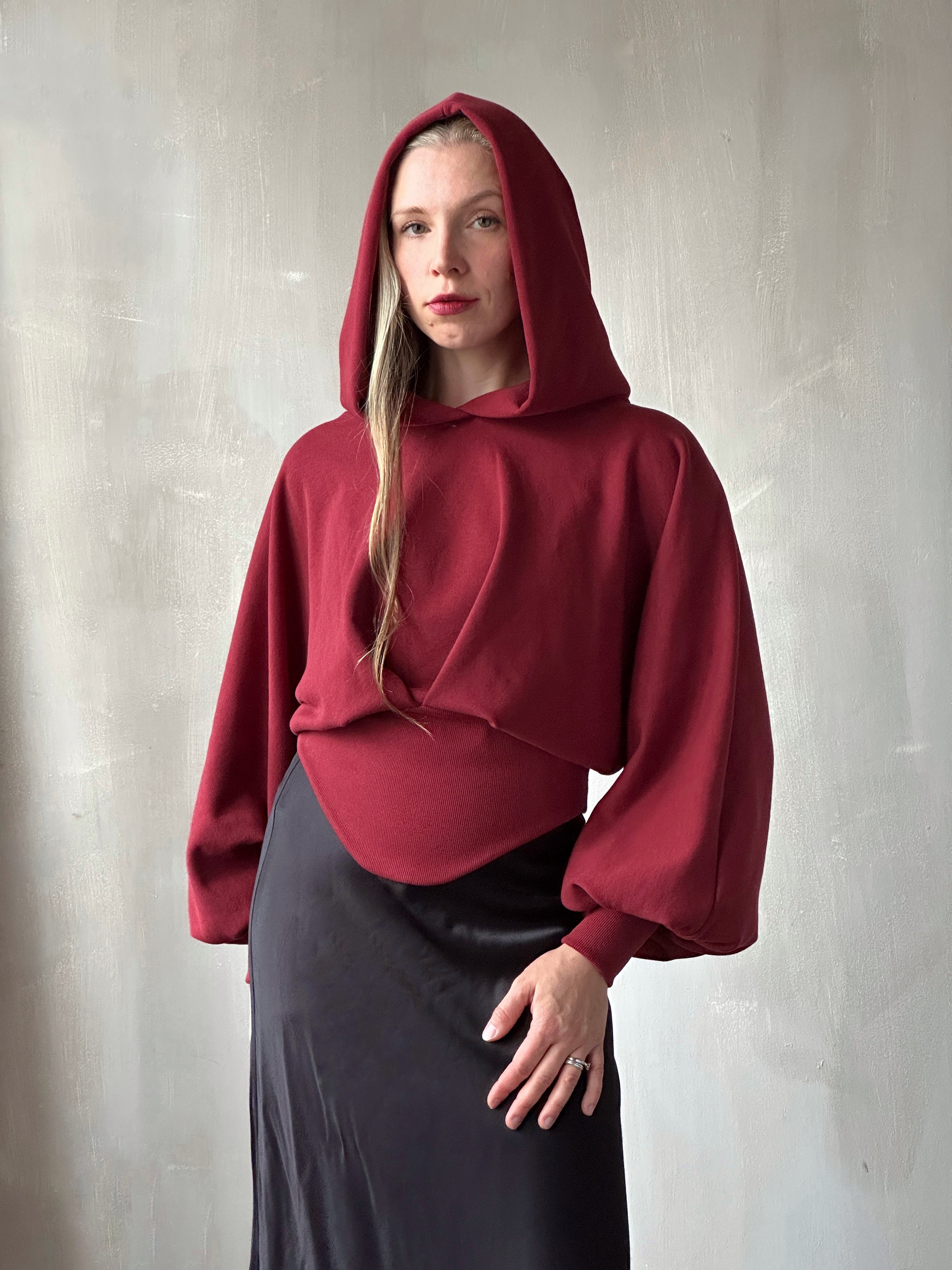 FW25: Corset Waist Hoodie in Oxblood Organic Fleece (Pre-Order)