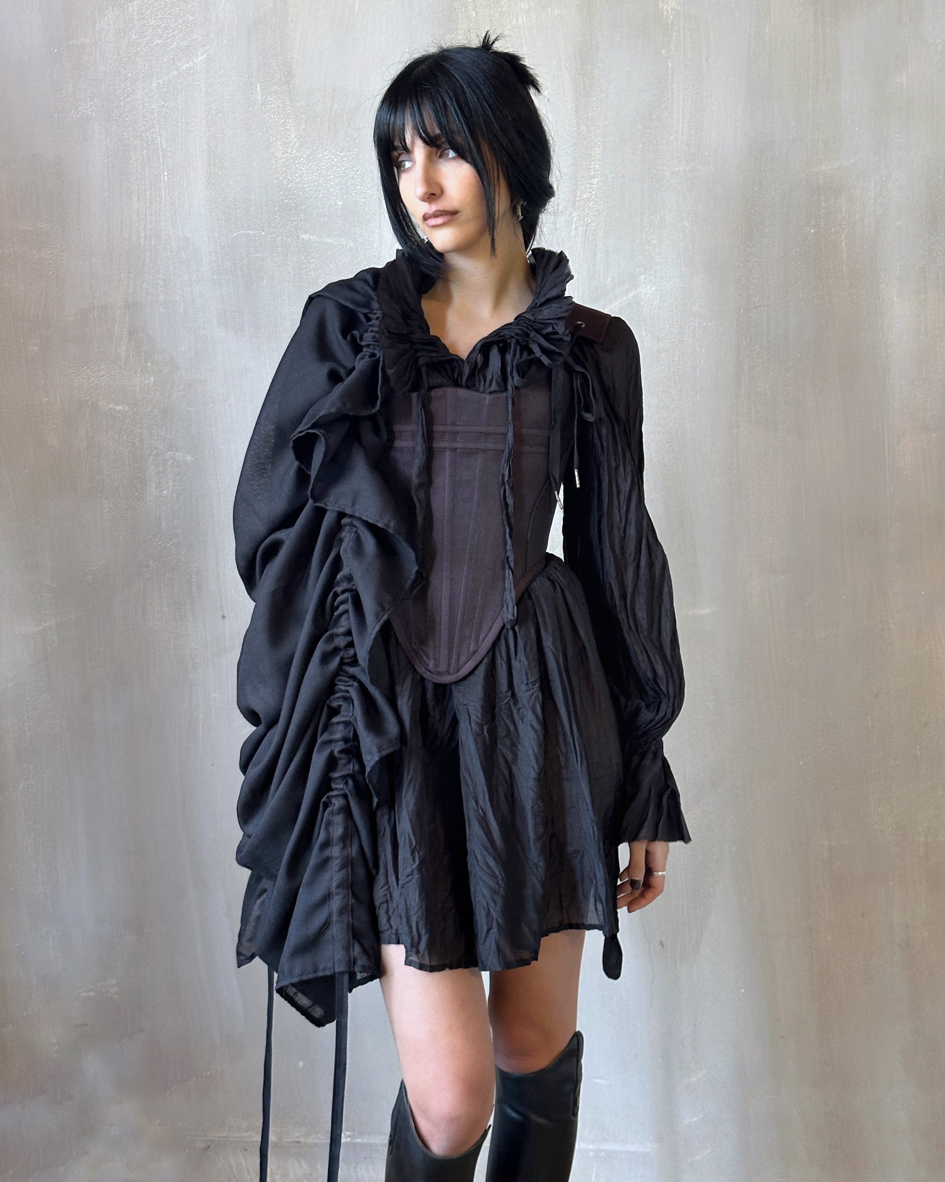 FW'24: Black Drawstring Shawl in Wool