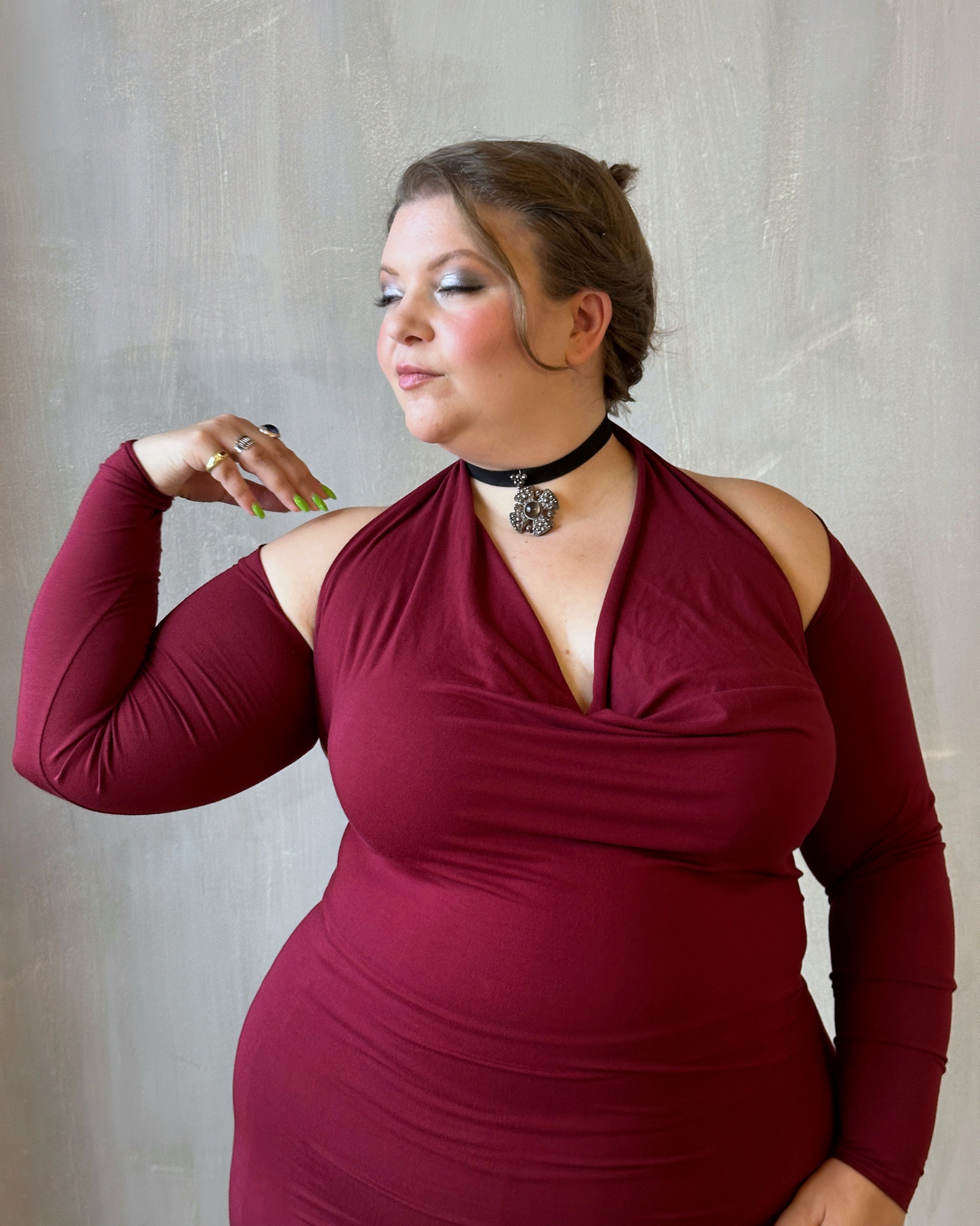 Halter Shrug Dress Blood Red (In Stock)