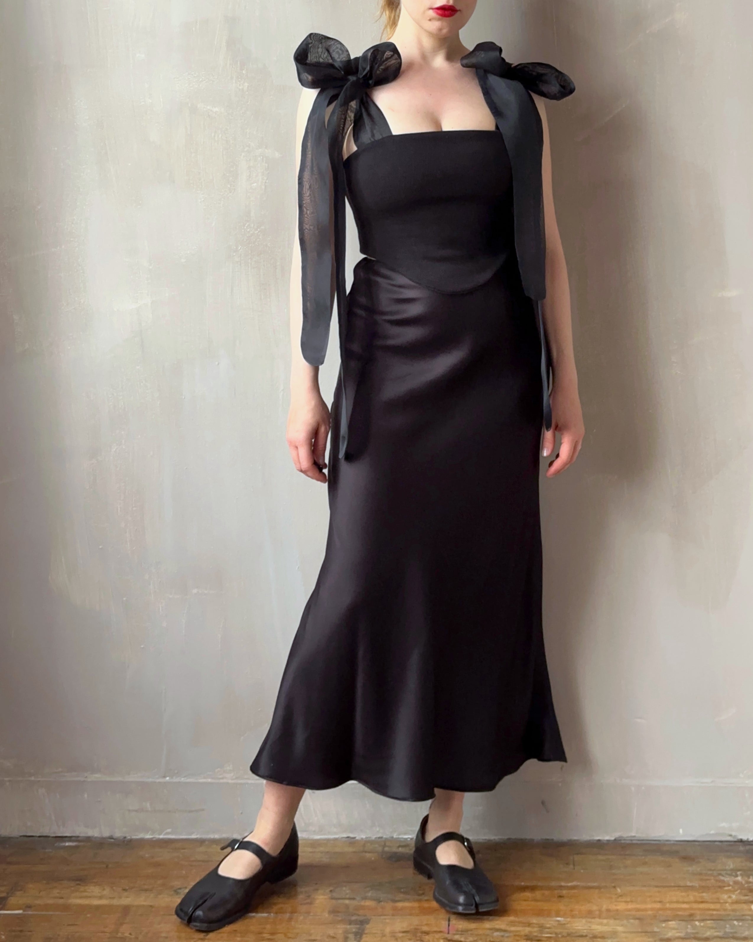 Sample Sale: Bias Cut Black Satin Slip Skirt (24" Waist)