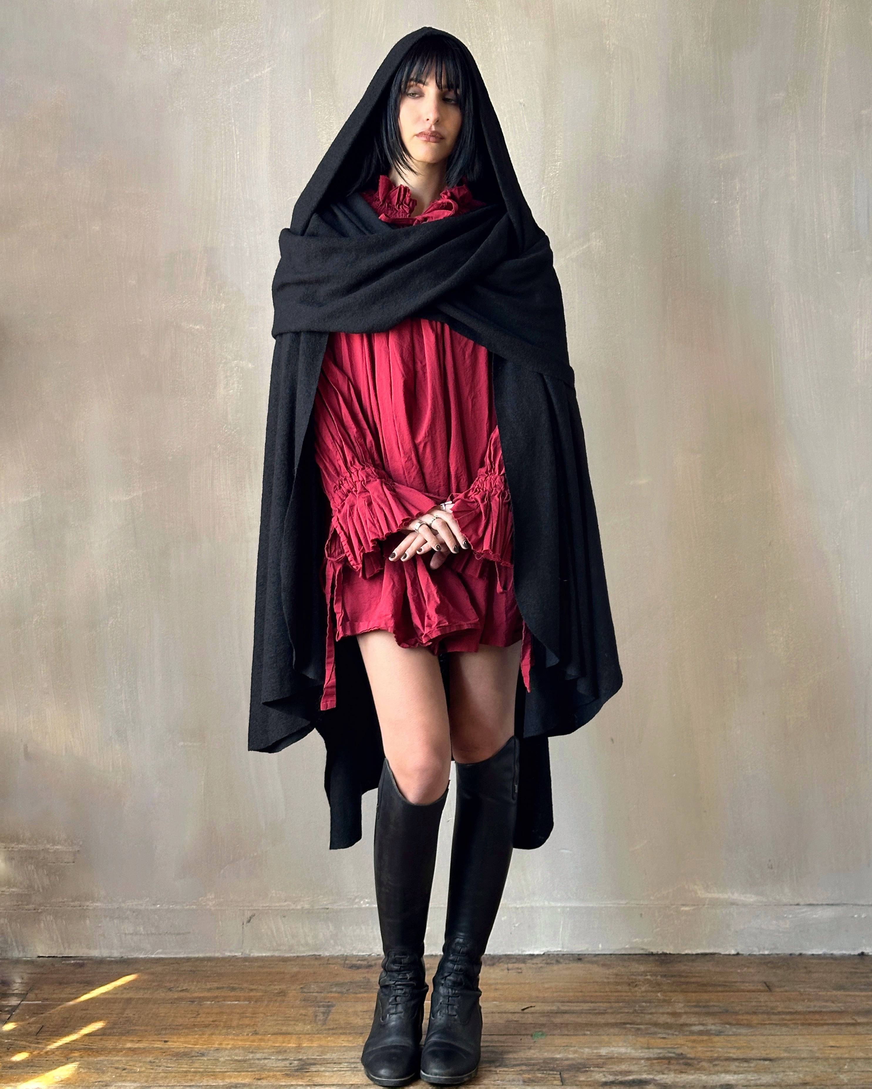Mythic Cape in Black Boiled Wool (Pre-Order)