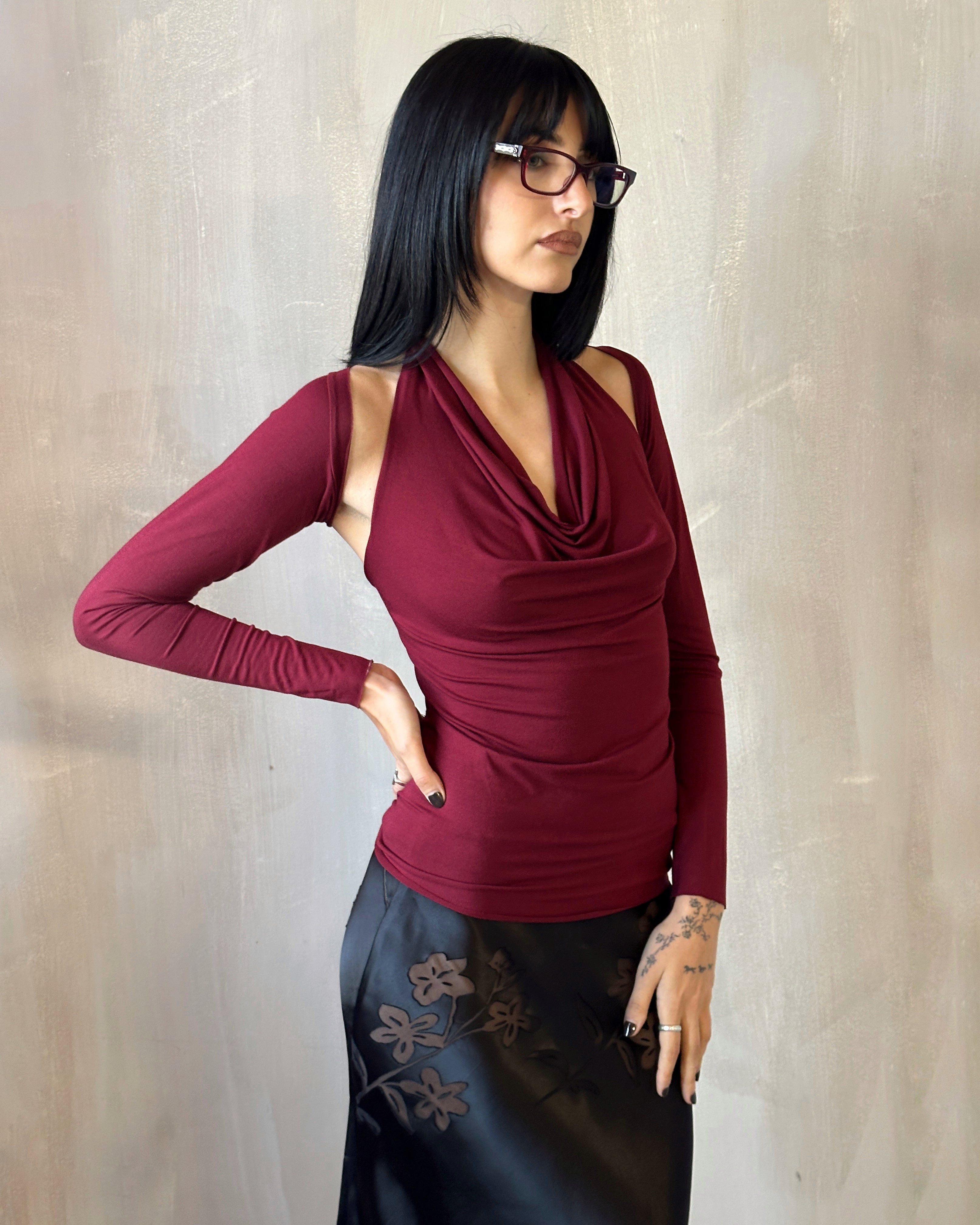 Sample Sale: Halter Shrug Top in Blood Red (Size I)