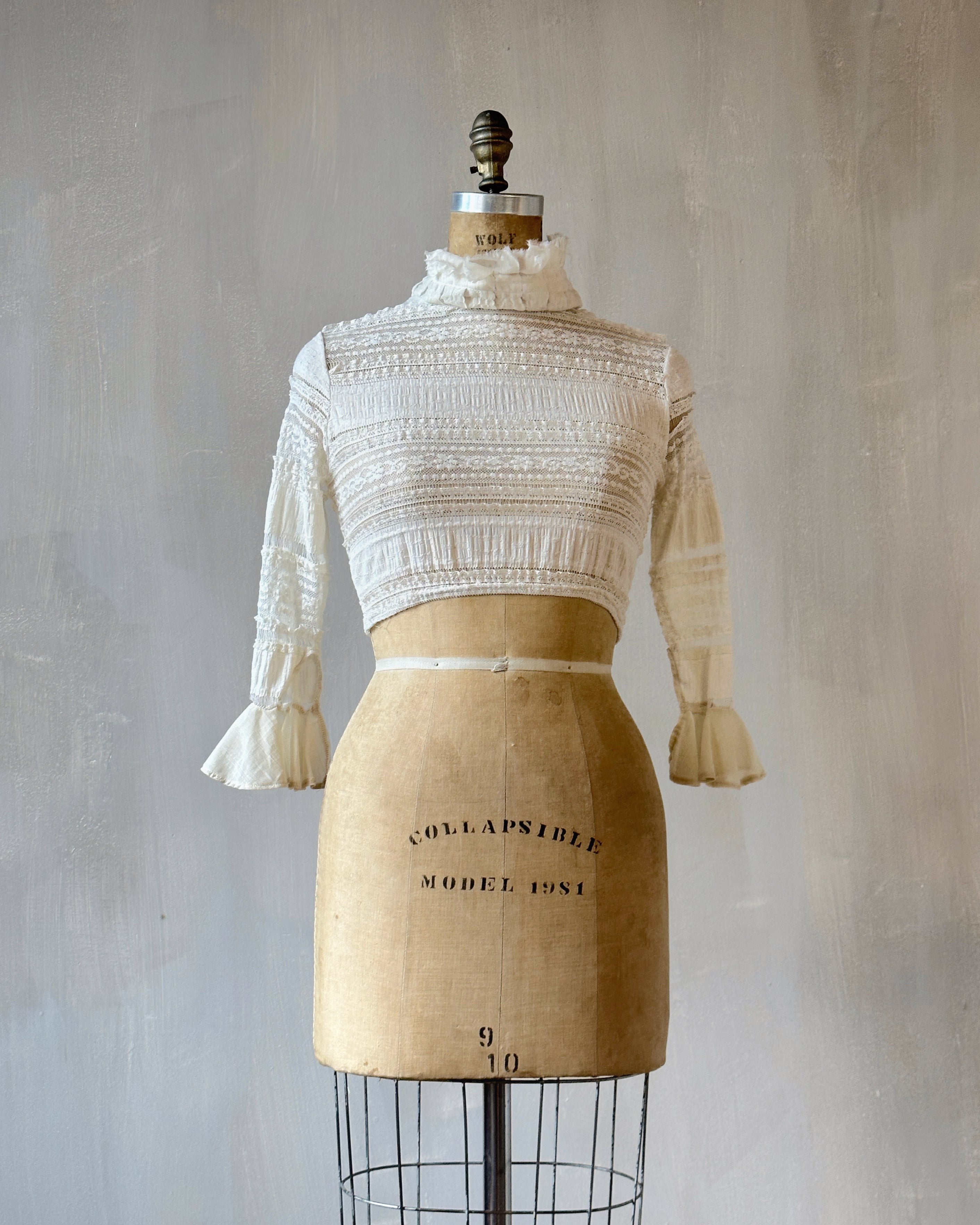 Lace High Collar Top In Ivory