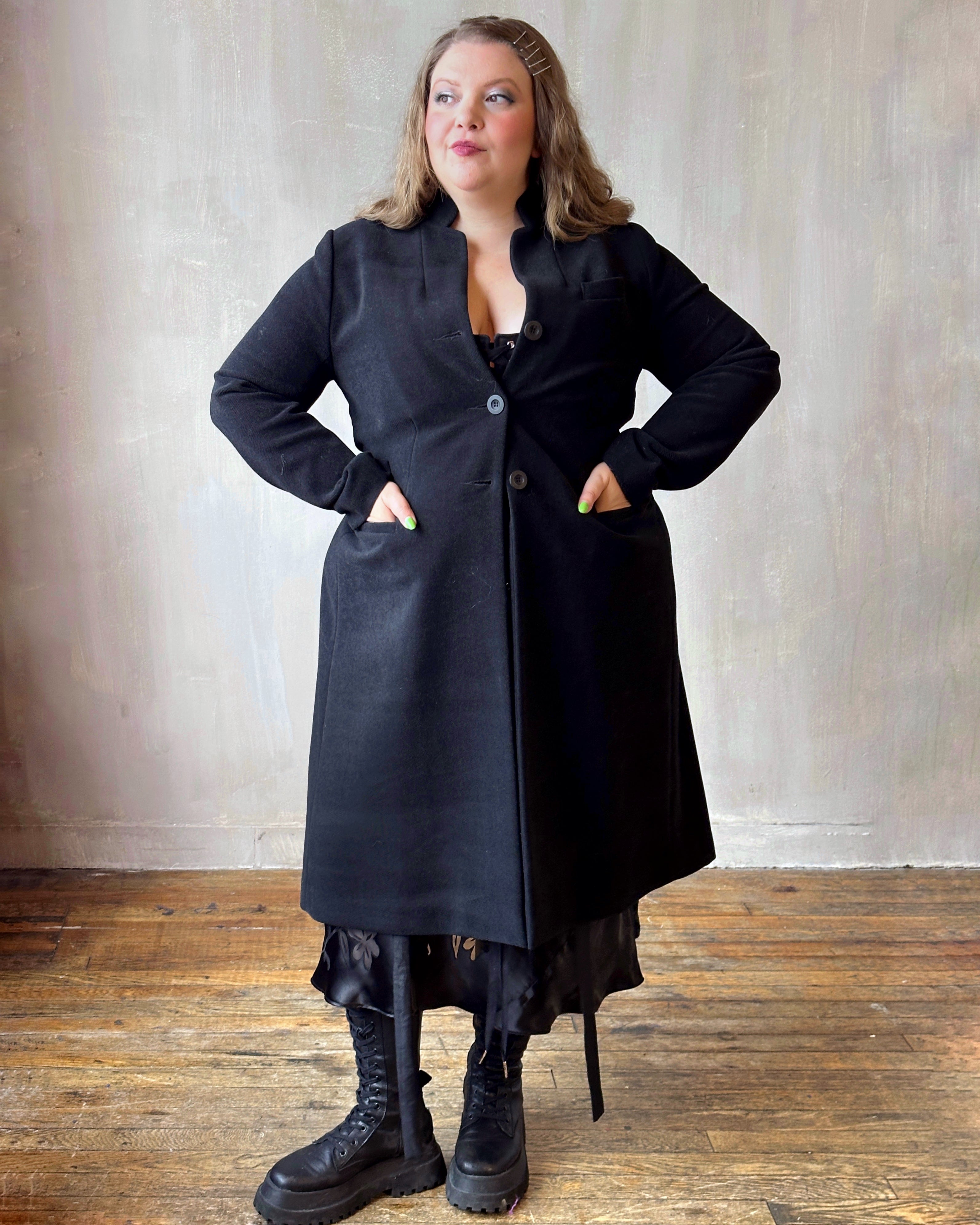 Stand Collar Coat with Bustle