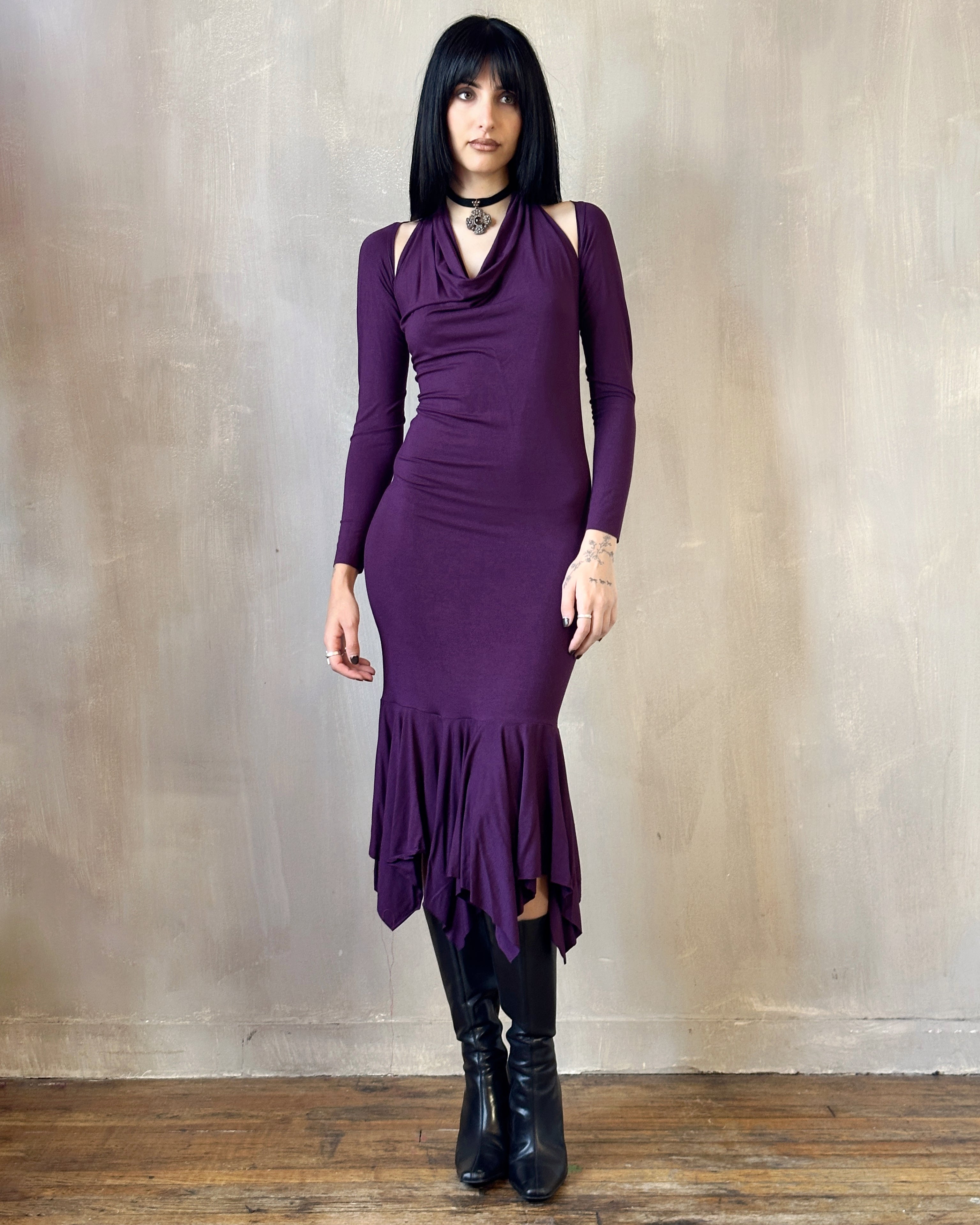 Halter Shrug Dress in Purple Nightshade (In Stock)