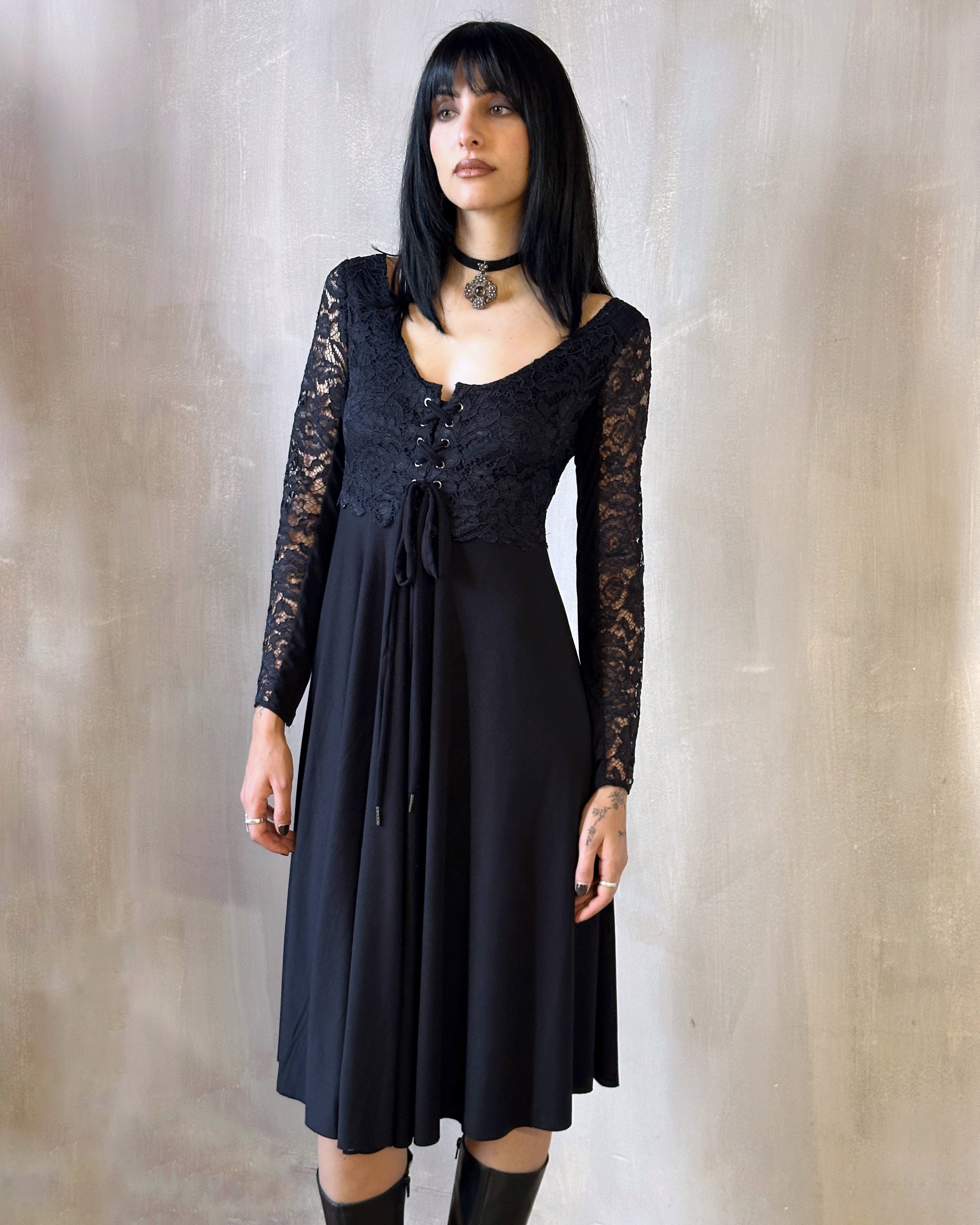 Lace Overlay Dress Black (Size I)