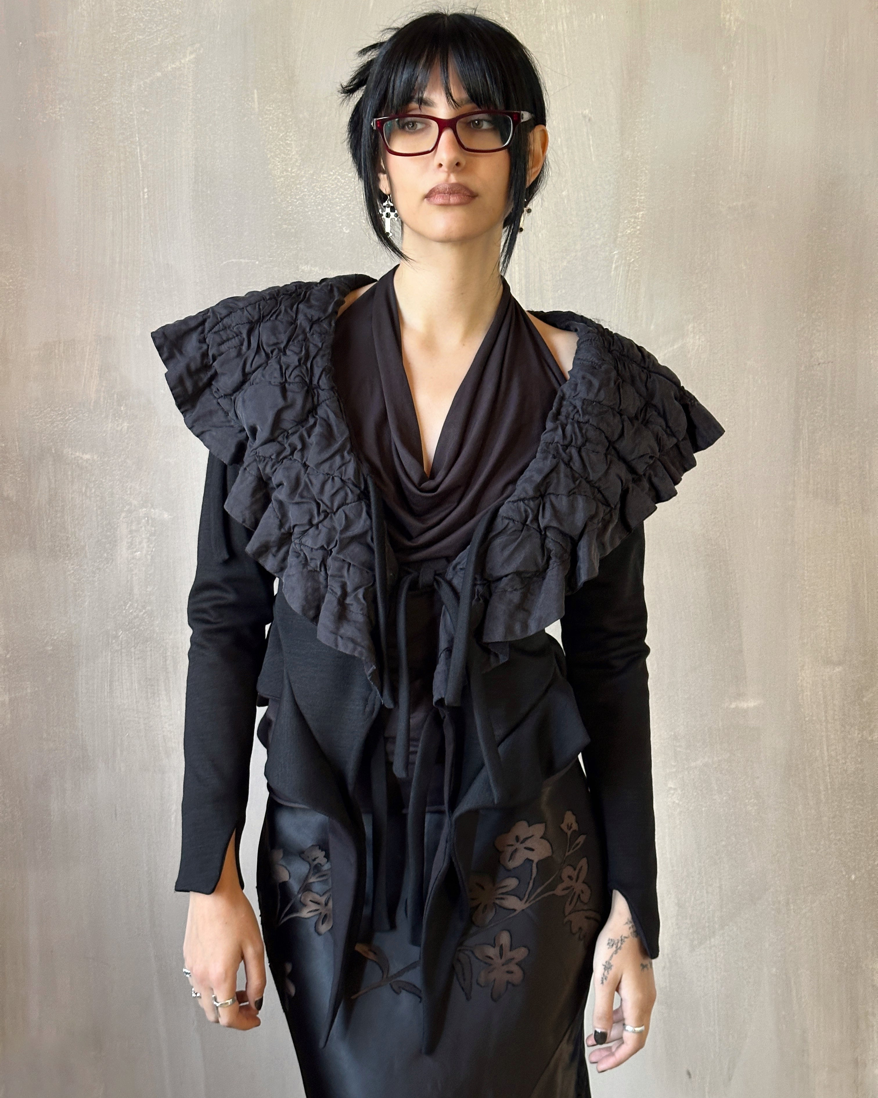 Sample Sale: "Chaos-Quilted" Wool Peplum Cardigan (Size I)